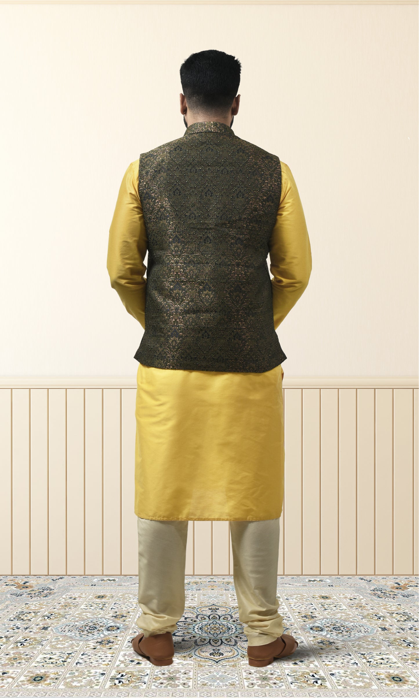 Jade Fern Green Jacket with Intricate Paisley Weave