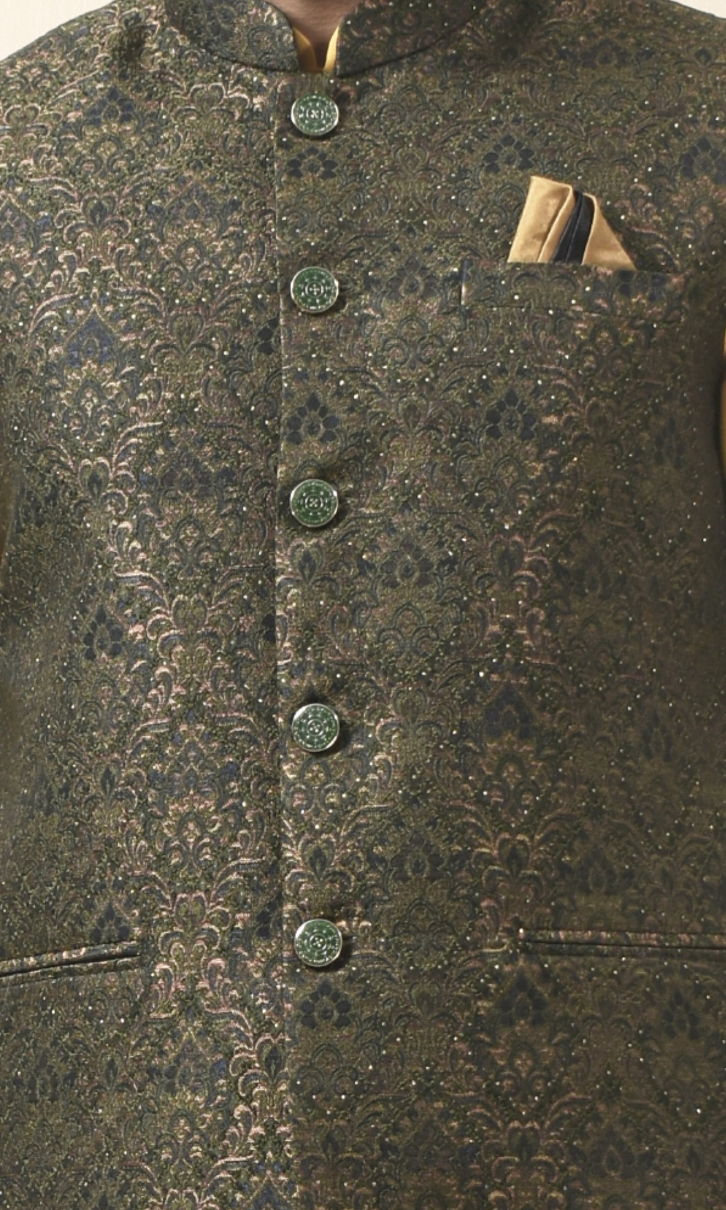 Jade Fern Green Jacket with Intricate Paisley Weave