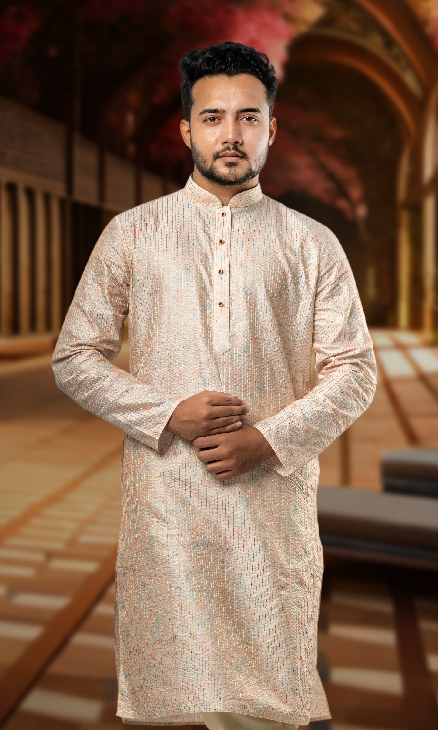 FADED LEMON YELLOW WITH MULTI COLOURED ETHNIC MOTIFS PRINT KURTA WITH SEQIUNED THREADWORK