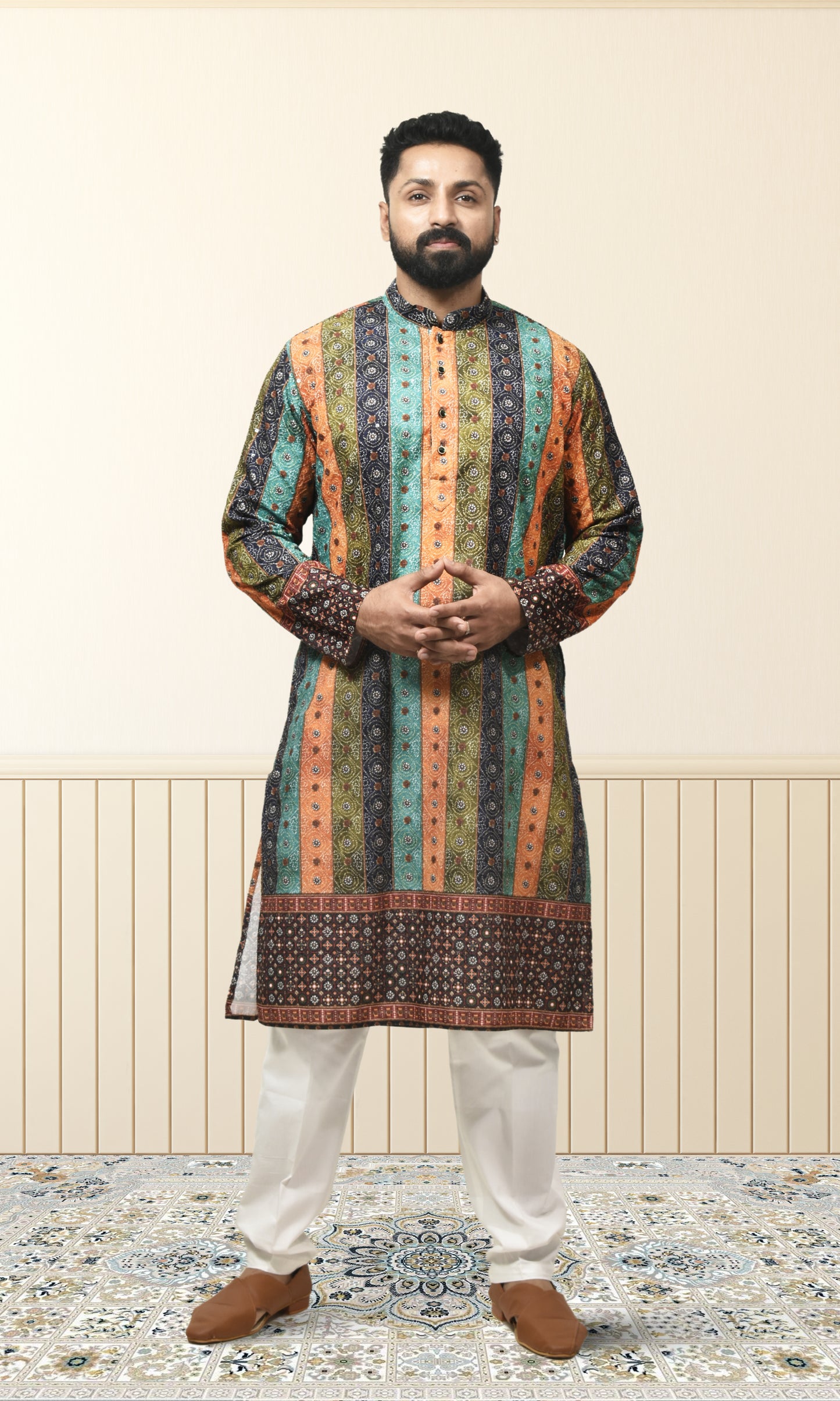 Multicolor Bohemian Royale Kurta with Rustic Charm