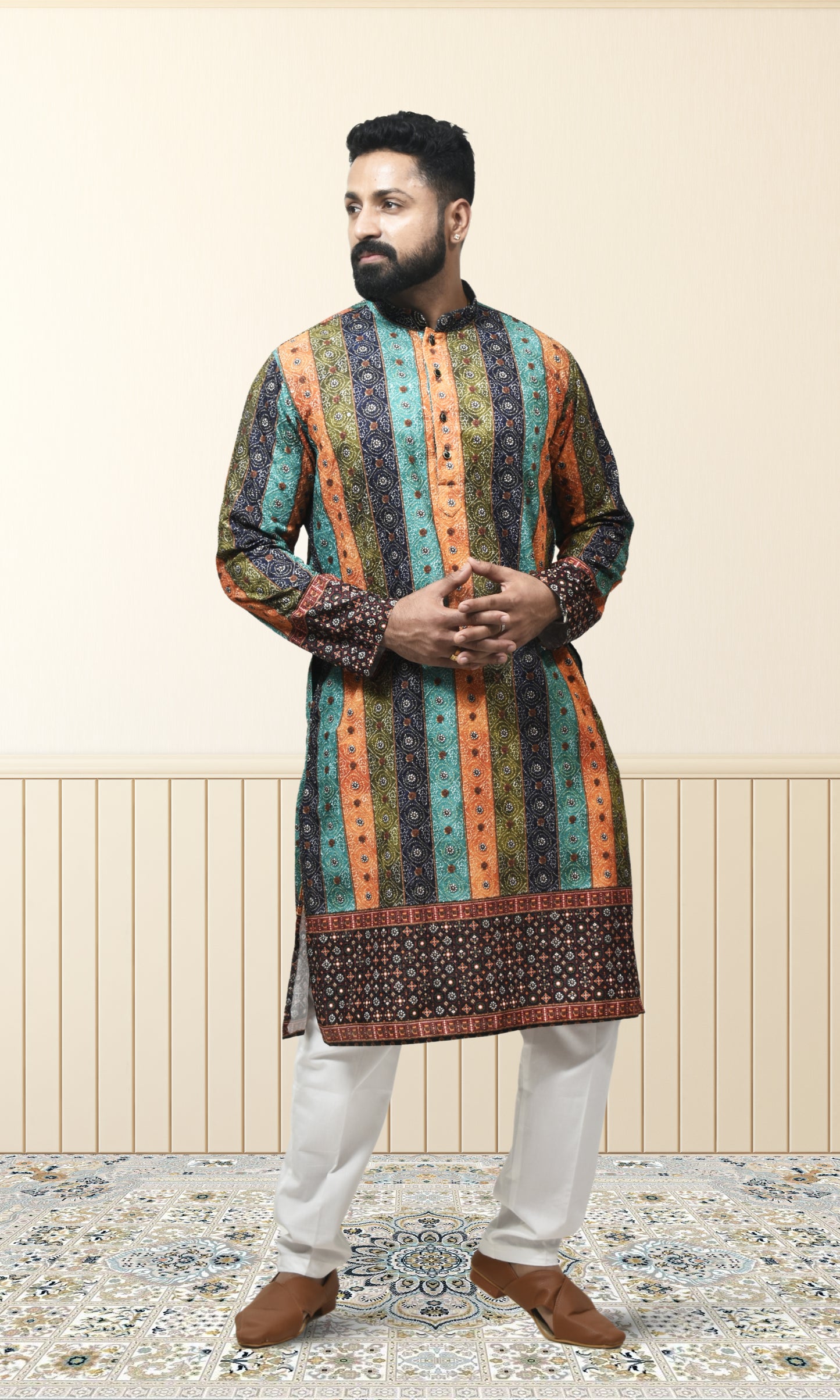 Multicolor Bohemian Royale Kurta with Rustic Charm