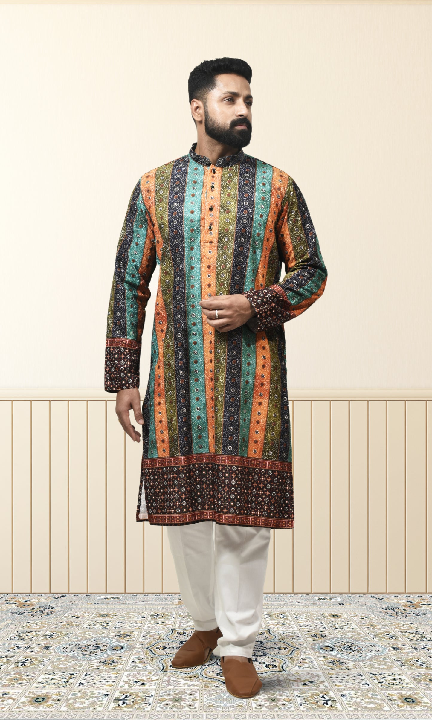 Multicolor Bohemian Royale Kurta with Rustic Charm