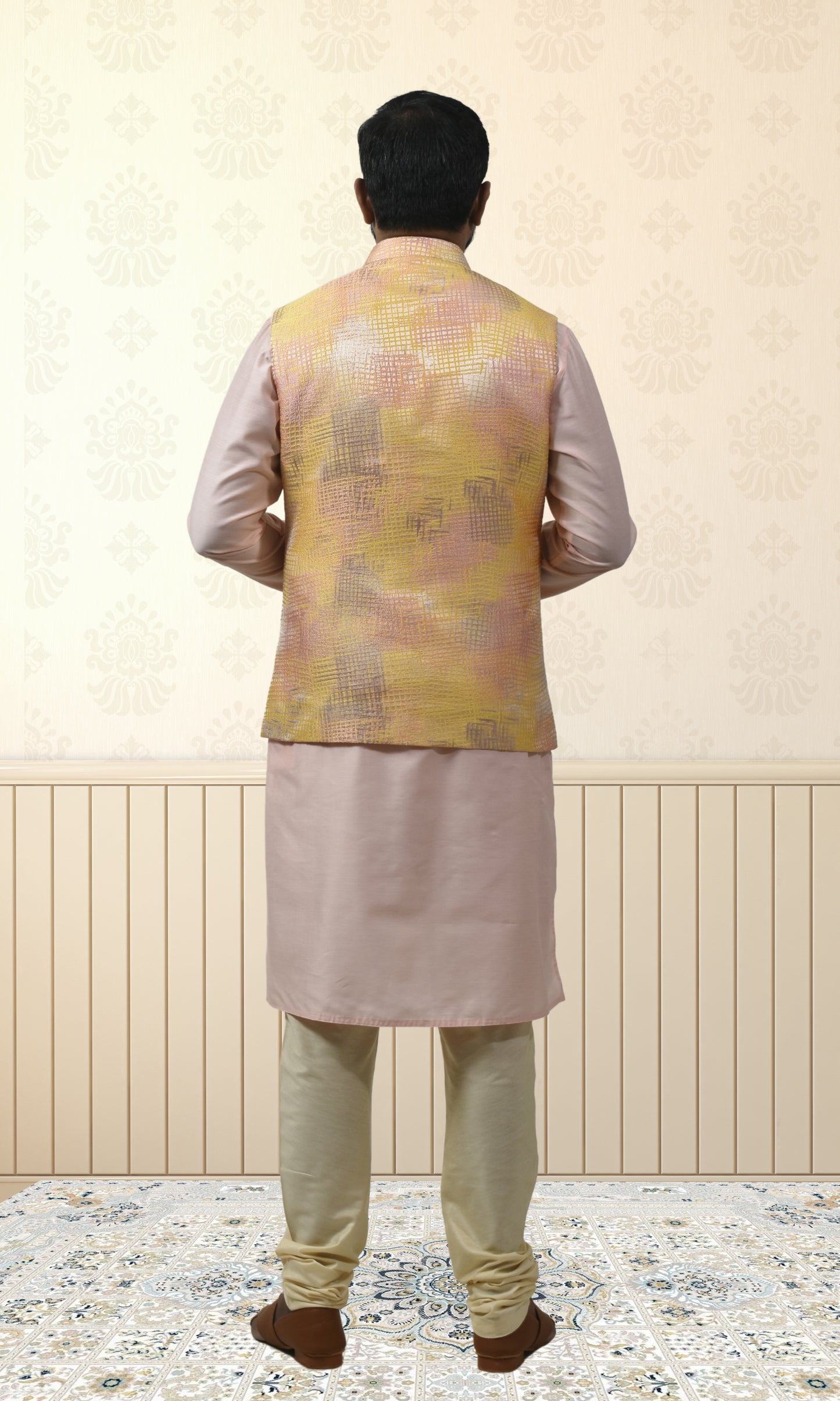 Sunlit Gold Jacket with Shimmering Crosshatch Design