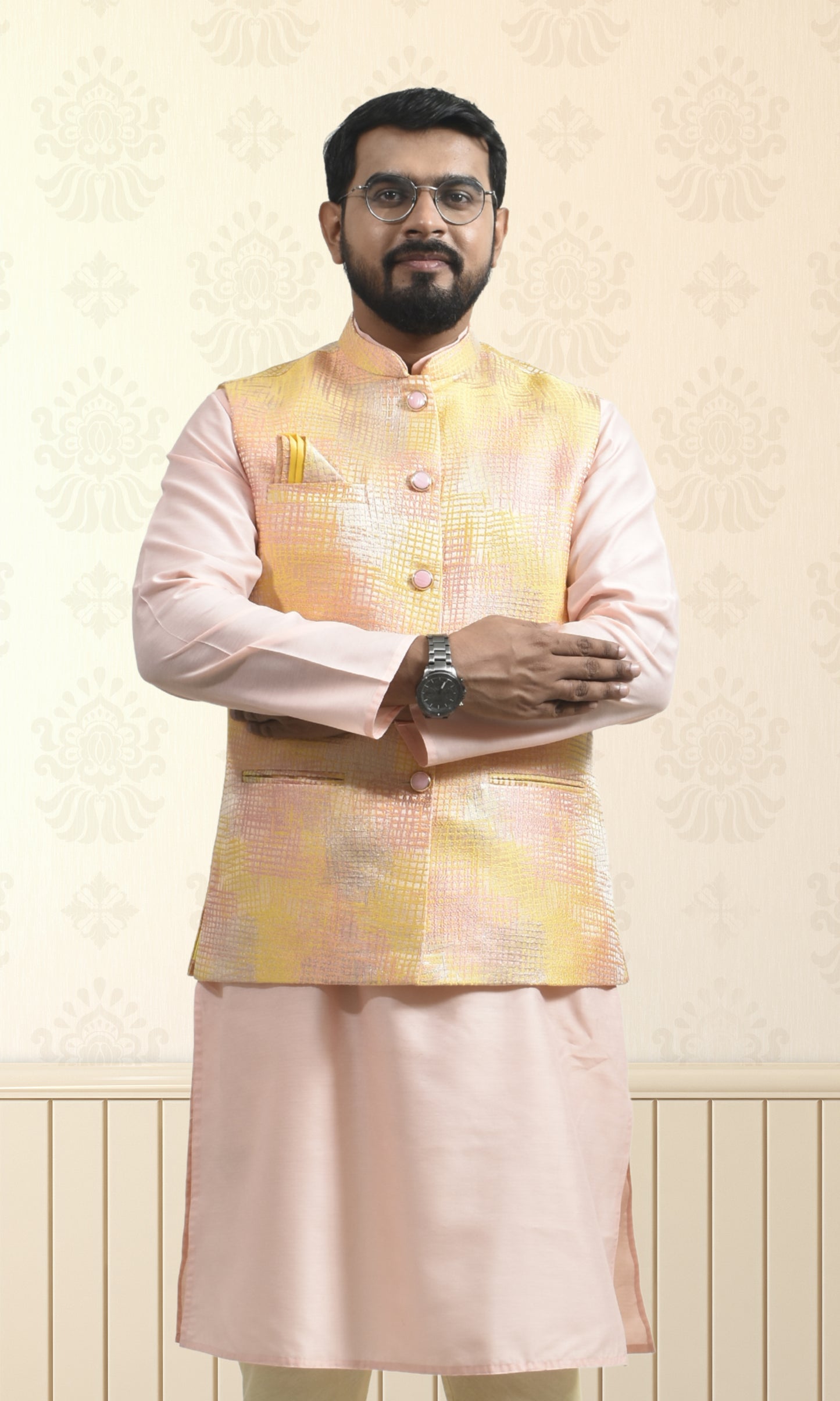 Sunlit Gold Jacket with Shimmering Crosshatch Design