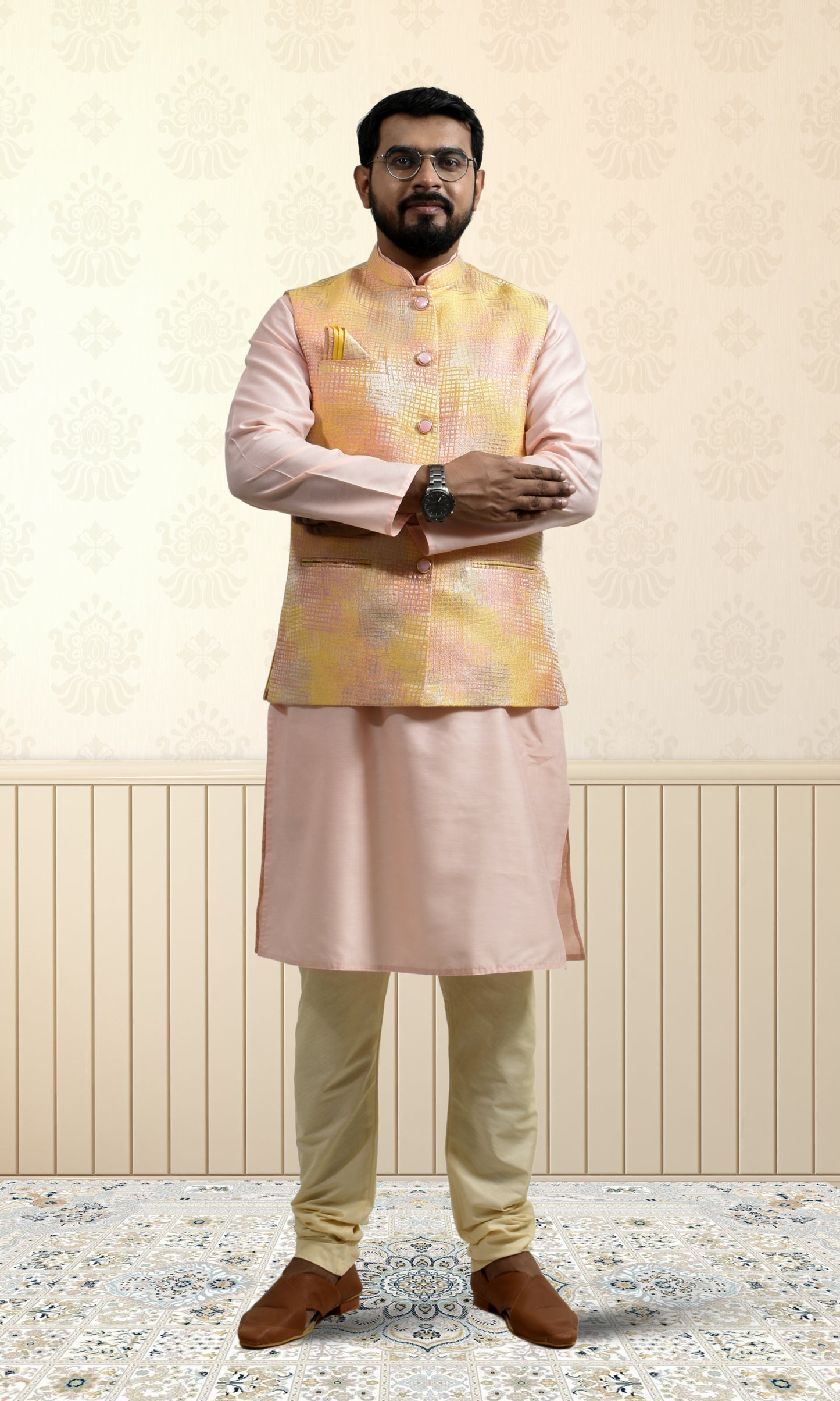 Sunlit Gold Jacket with Shimmering Crosshatch Design