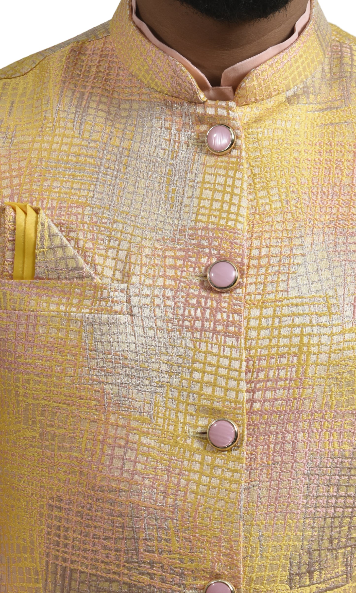 Sunlit Gold Jacket with Shimmering Crosshatch Design