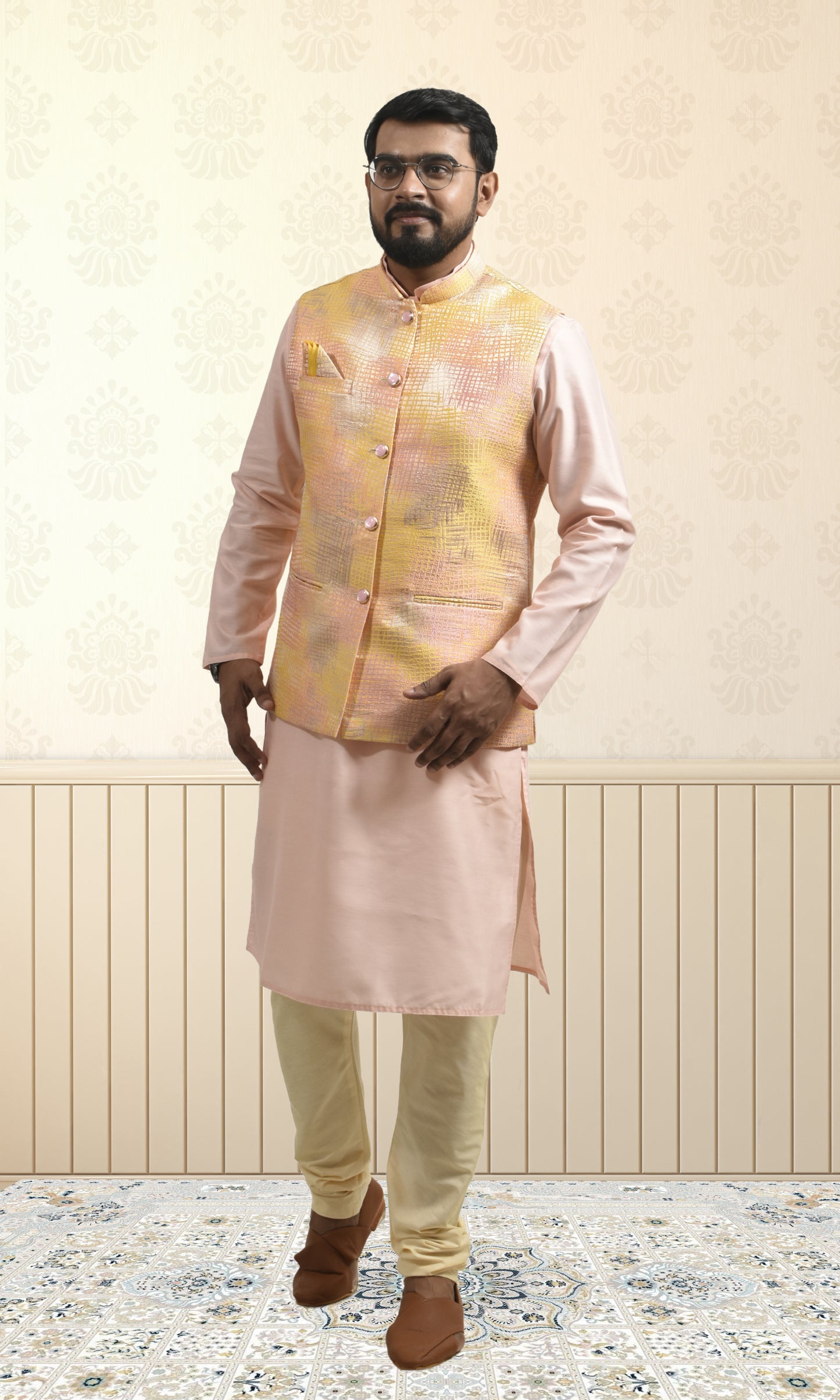 Sunlit Gold Jacket with Shimmering Crosshatch Design