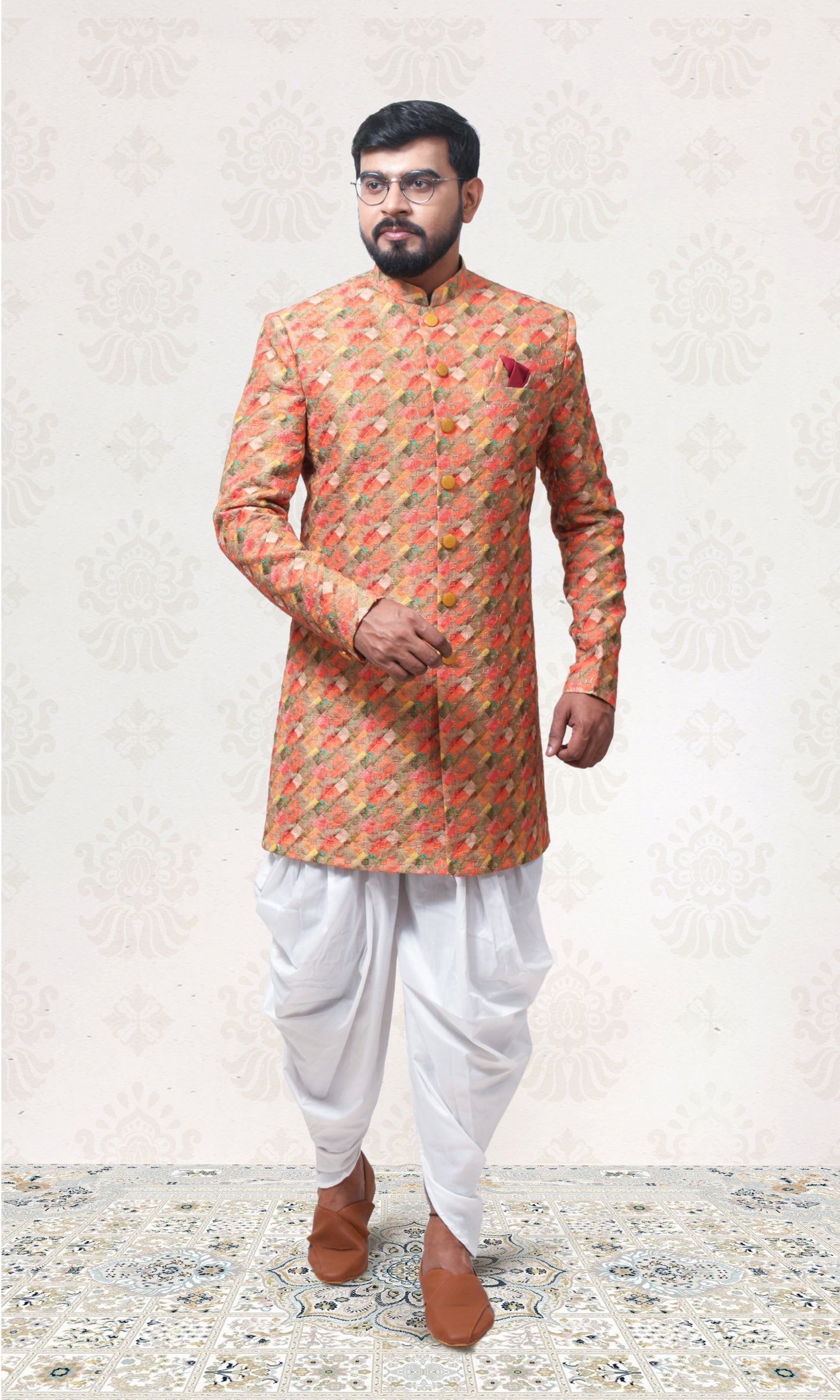 Autumn Blaze Indo-Western with Gilded Weave Embroidery