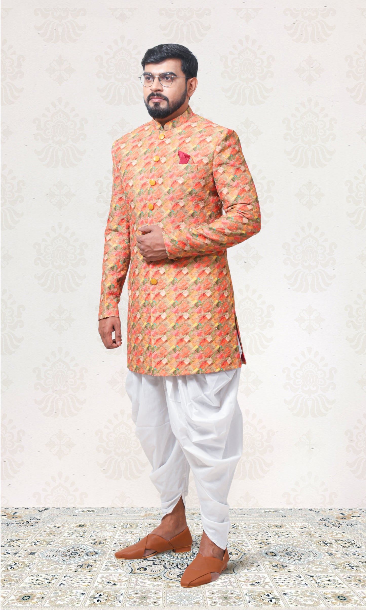Autumn Blaze Indo-Western with Gilded Weave Embroidery