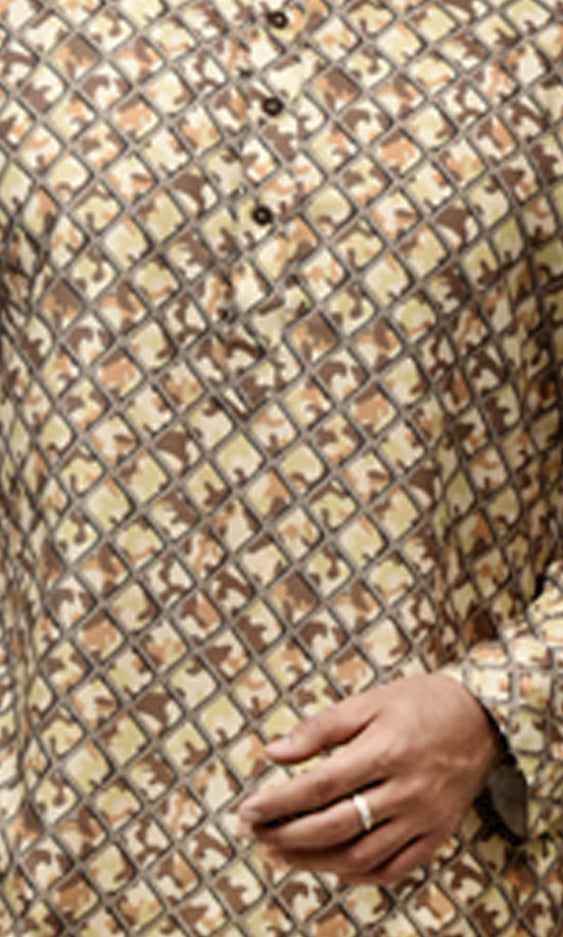 Earthy Camouflage Safari Kurta with Royal Grid Printed Jacket