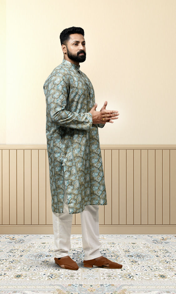 Mystic Teal Verdant Riftstone Kurta with Luminescent Gold Webbing