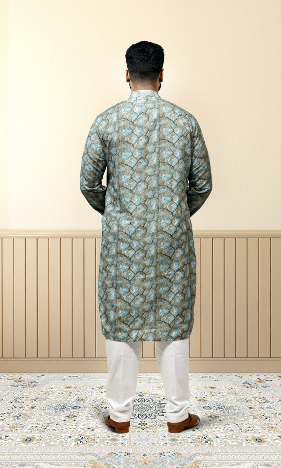 Mystic Teal Verdant Riftstone Kurta with Luminescent Gold Webbing