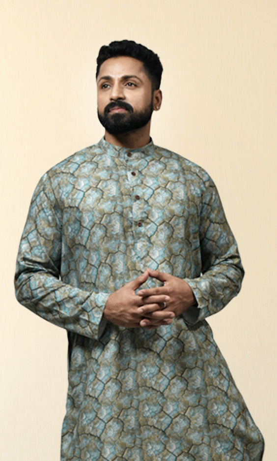 Mystic Teal Verdant Riftstone Kurta with Luminescent Gold Webbing