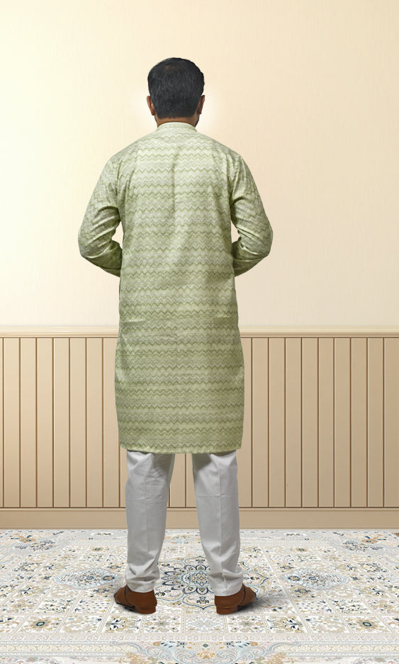 Pastel Mist Green Kurta with Embossed Zigzag Detailing