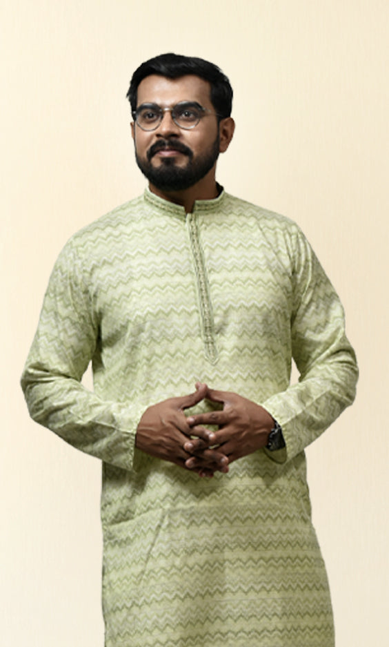 Pastel Mist Green Kurta with Embossed Zigzag Detailing