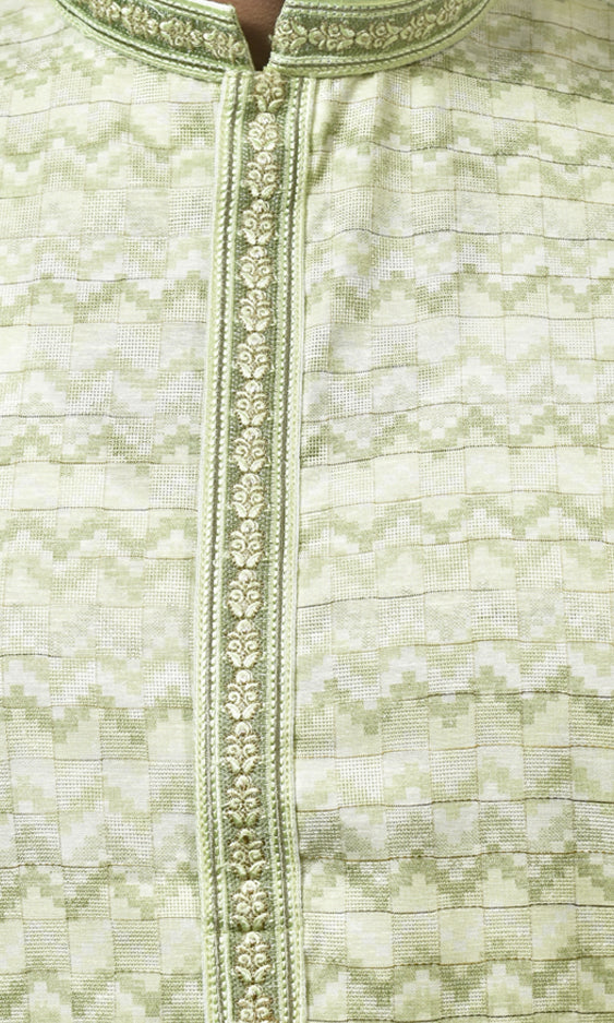 Pastel Mist Green Kurta with Embossed Zigzag Detailing