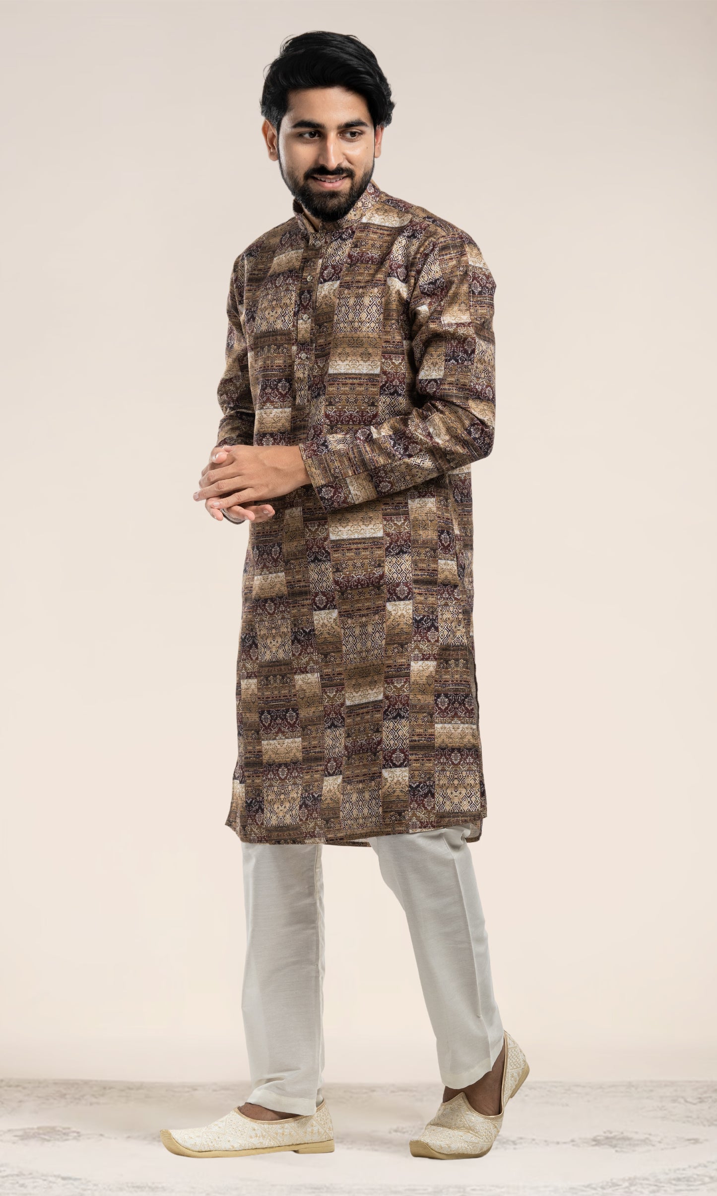 MUSTARD ABSTRACT PRINTED KURTA