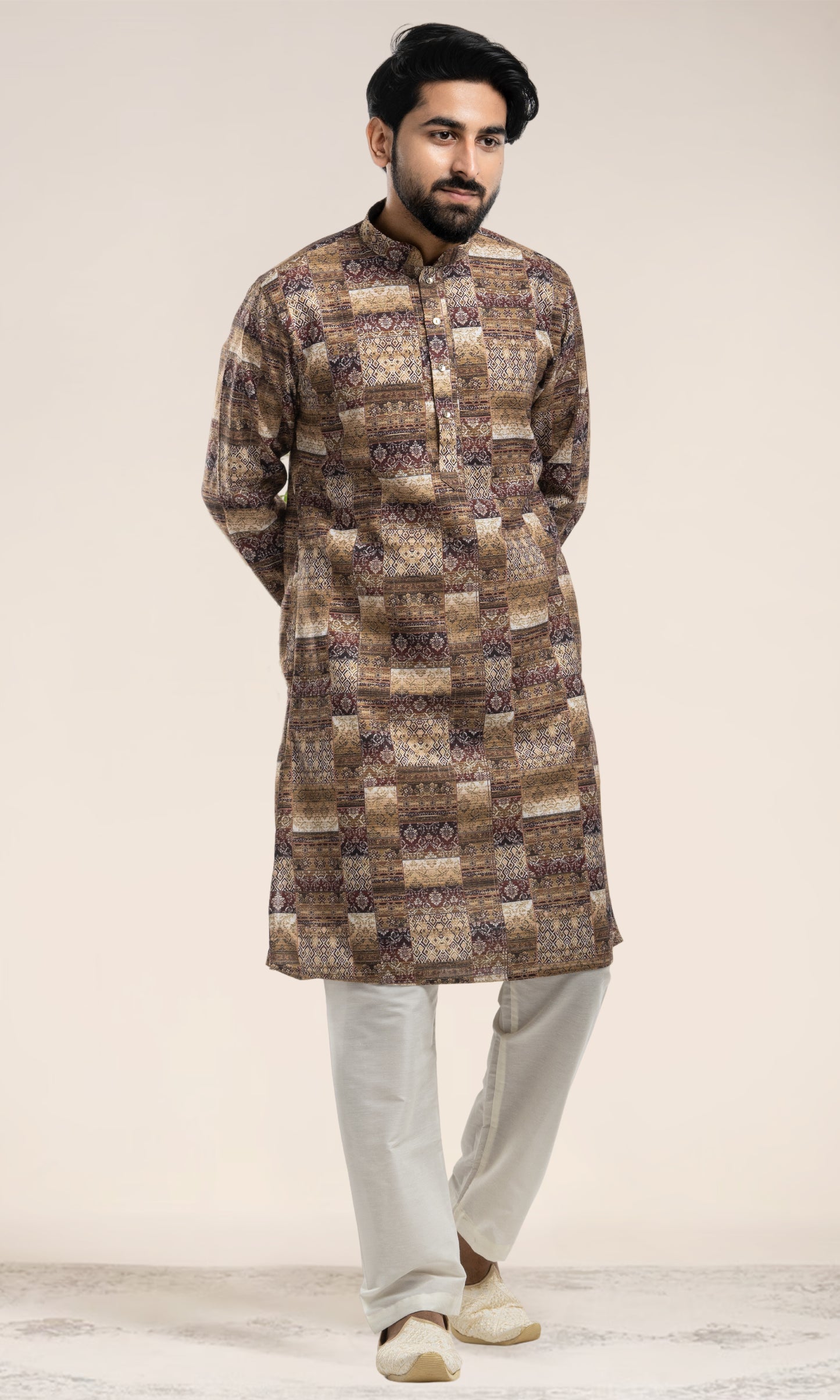 MUSTARD ABSTRACT PRINTED KURTA