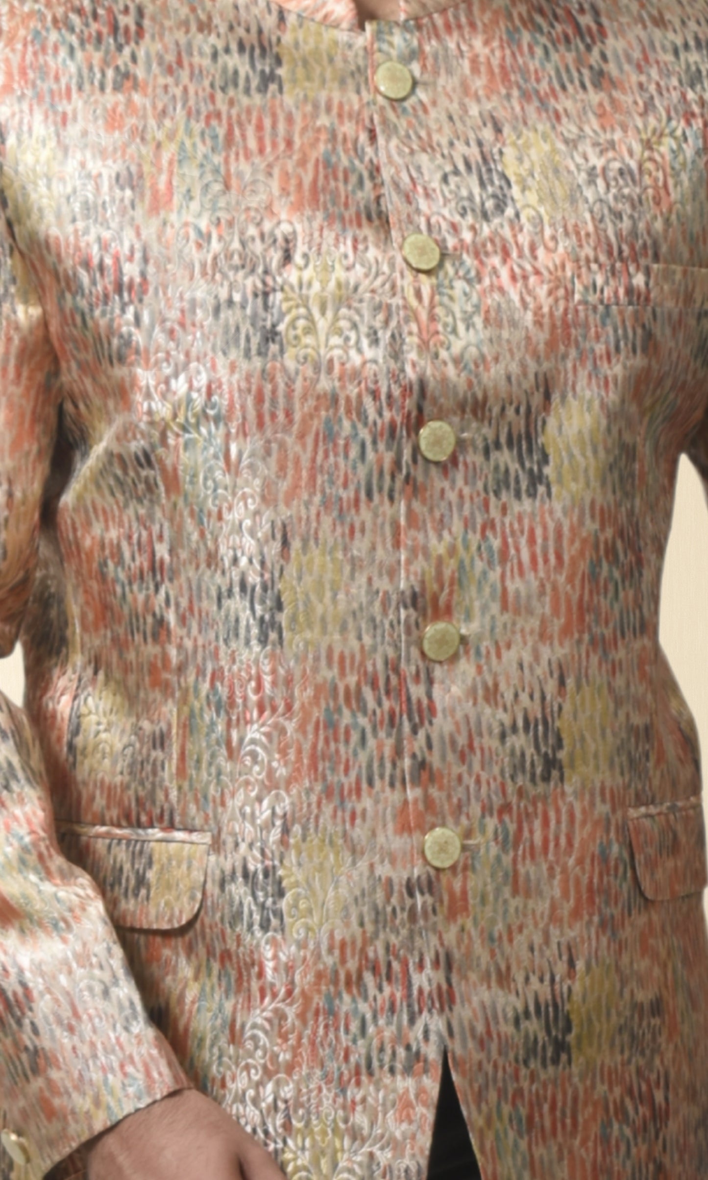 Metallic Multicolor Abstract Wave Pattern Bandhgala