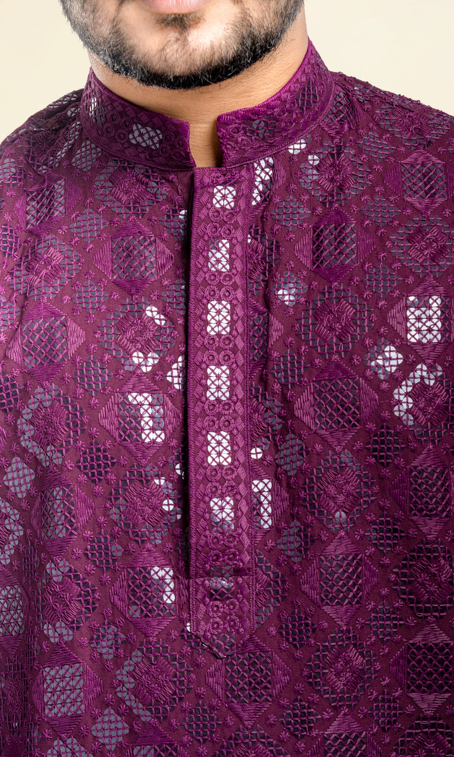 WINE SEQUIN EMBELLISHED CHIKANKARI KURTA