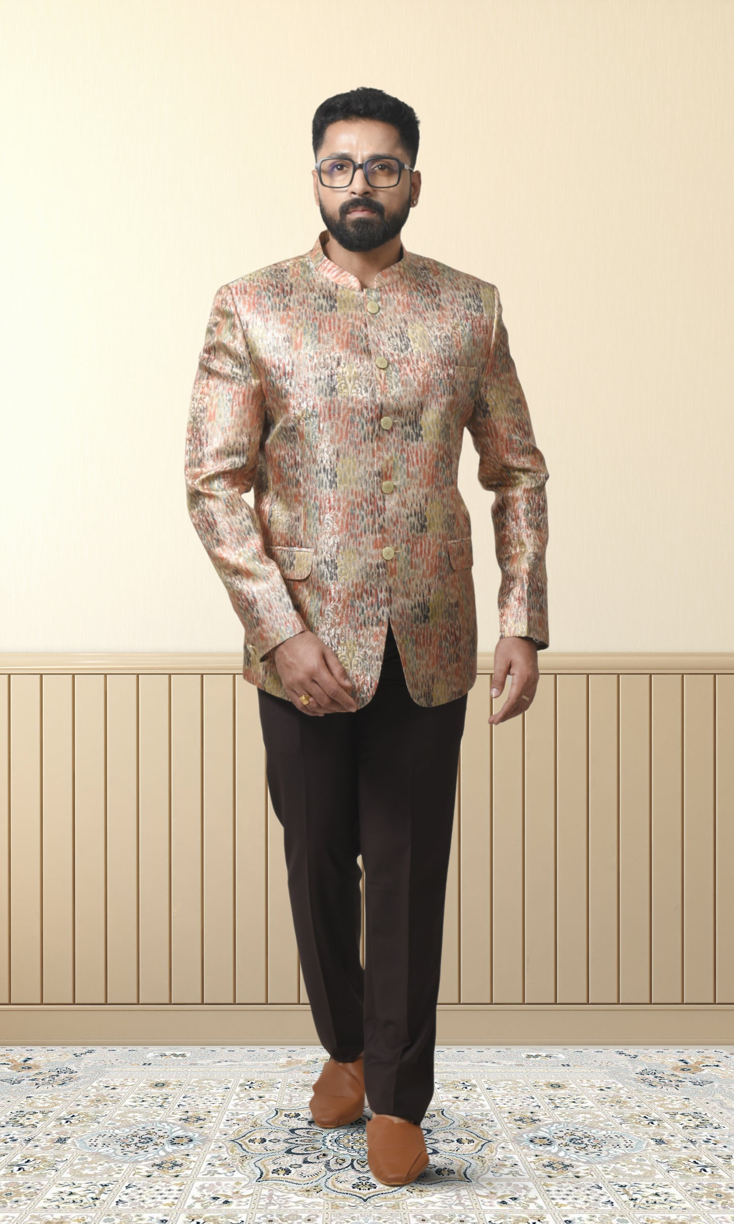 Metallic Multicolor Abstract Wave Pattern Bandhgala