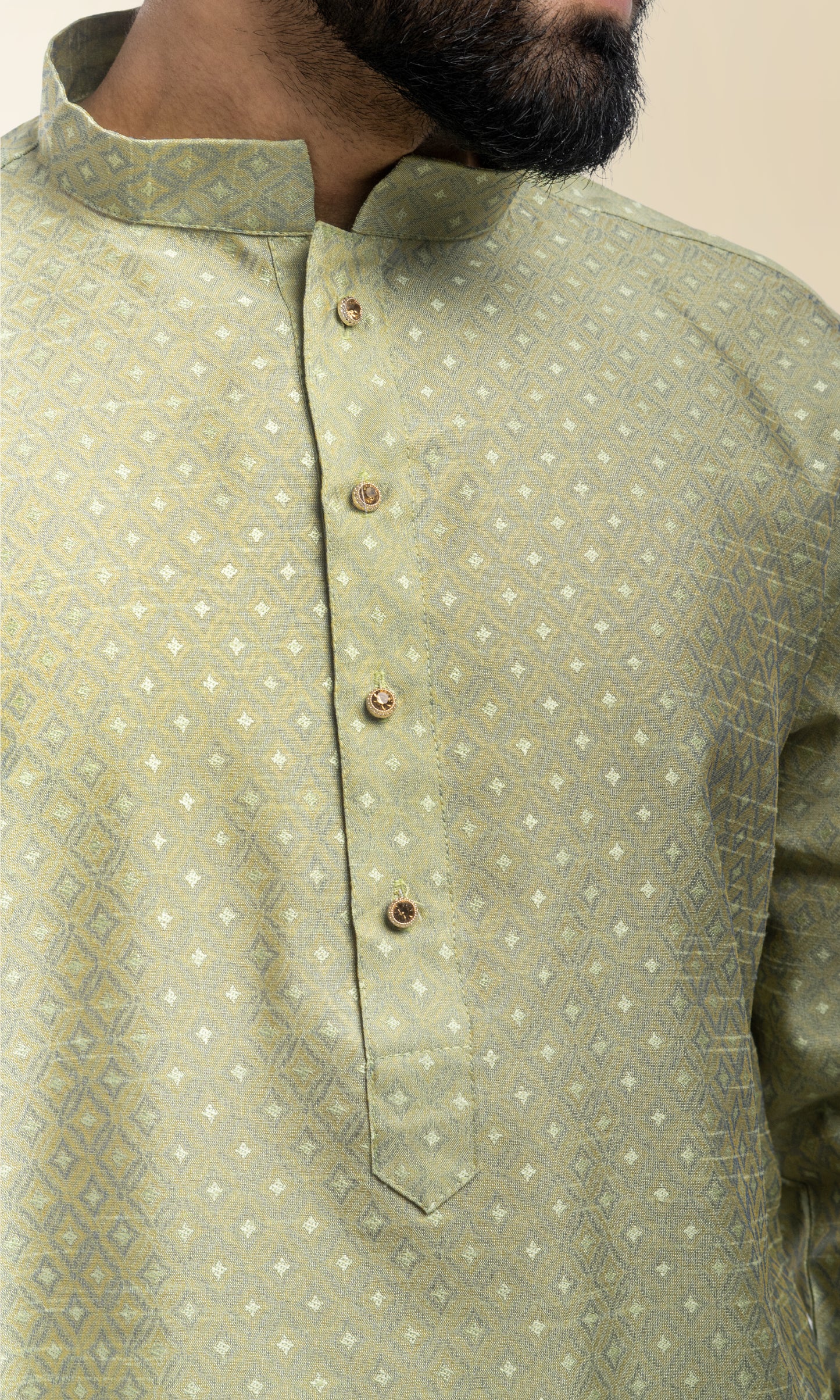 PISTA WEAVED GEOMETRIC PATTERN KURTA