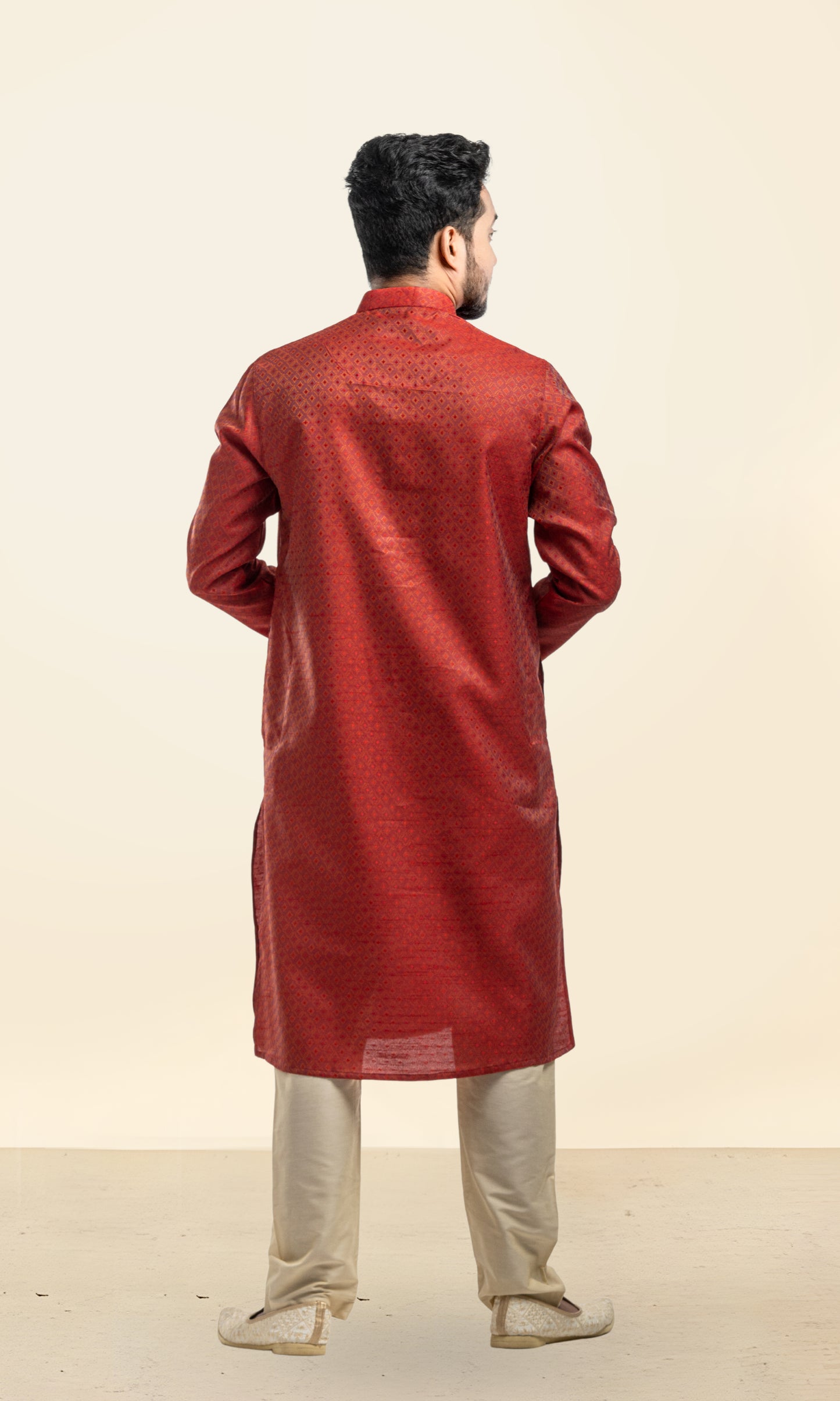 BELL PEPER RED WEAVED GEOMETRIC PATTERN KURTA