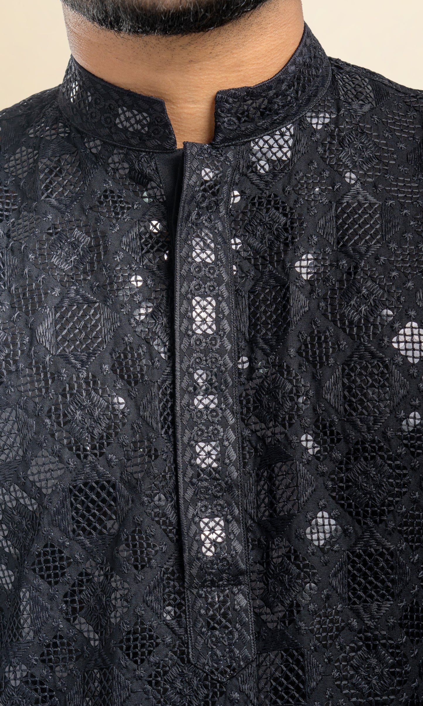 BLACK SEQUIN EMBELLISHED CHIKANKARI KURTA