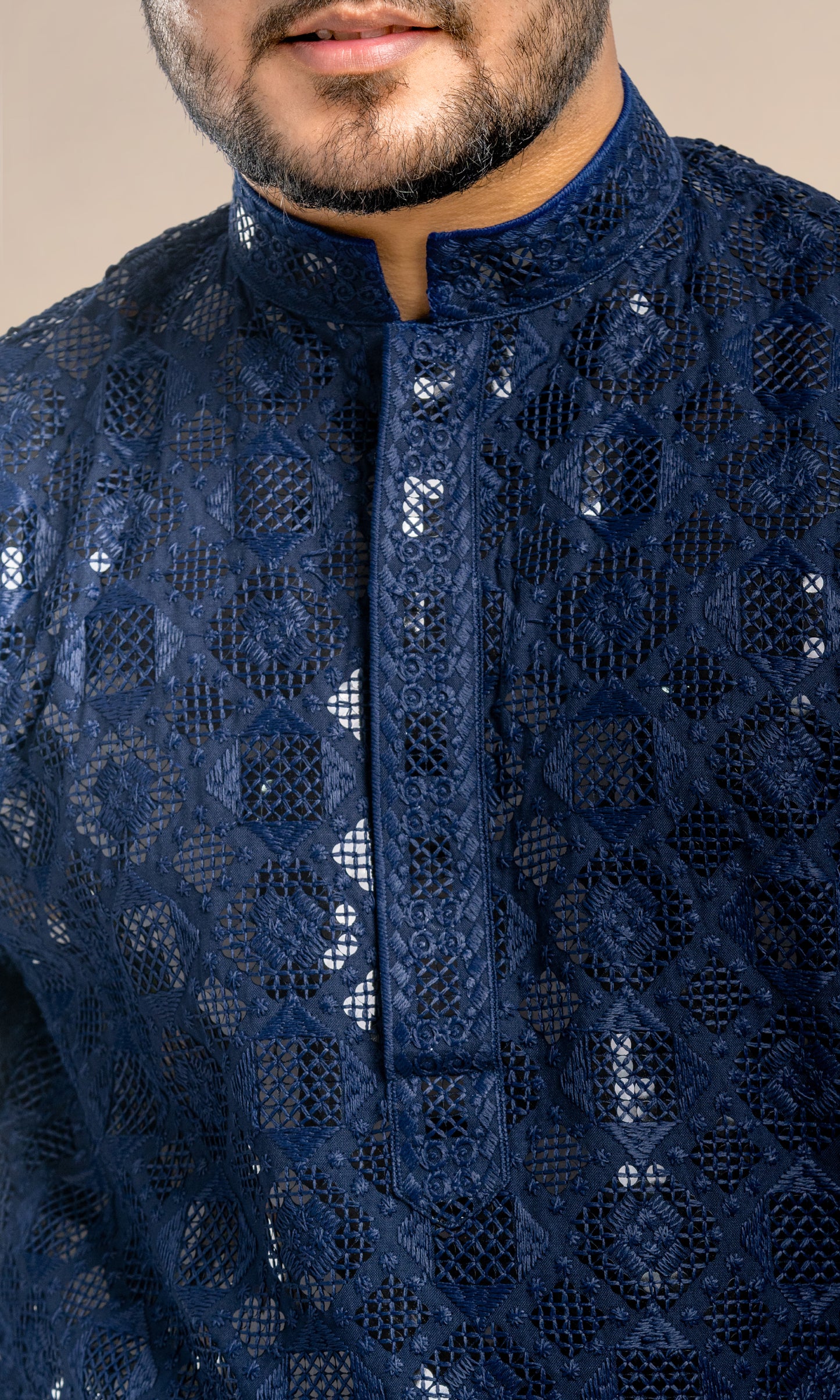 NAVY BLUE SEQUIN EMBELLISHED CHIKANKARI KURTA
