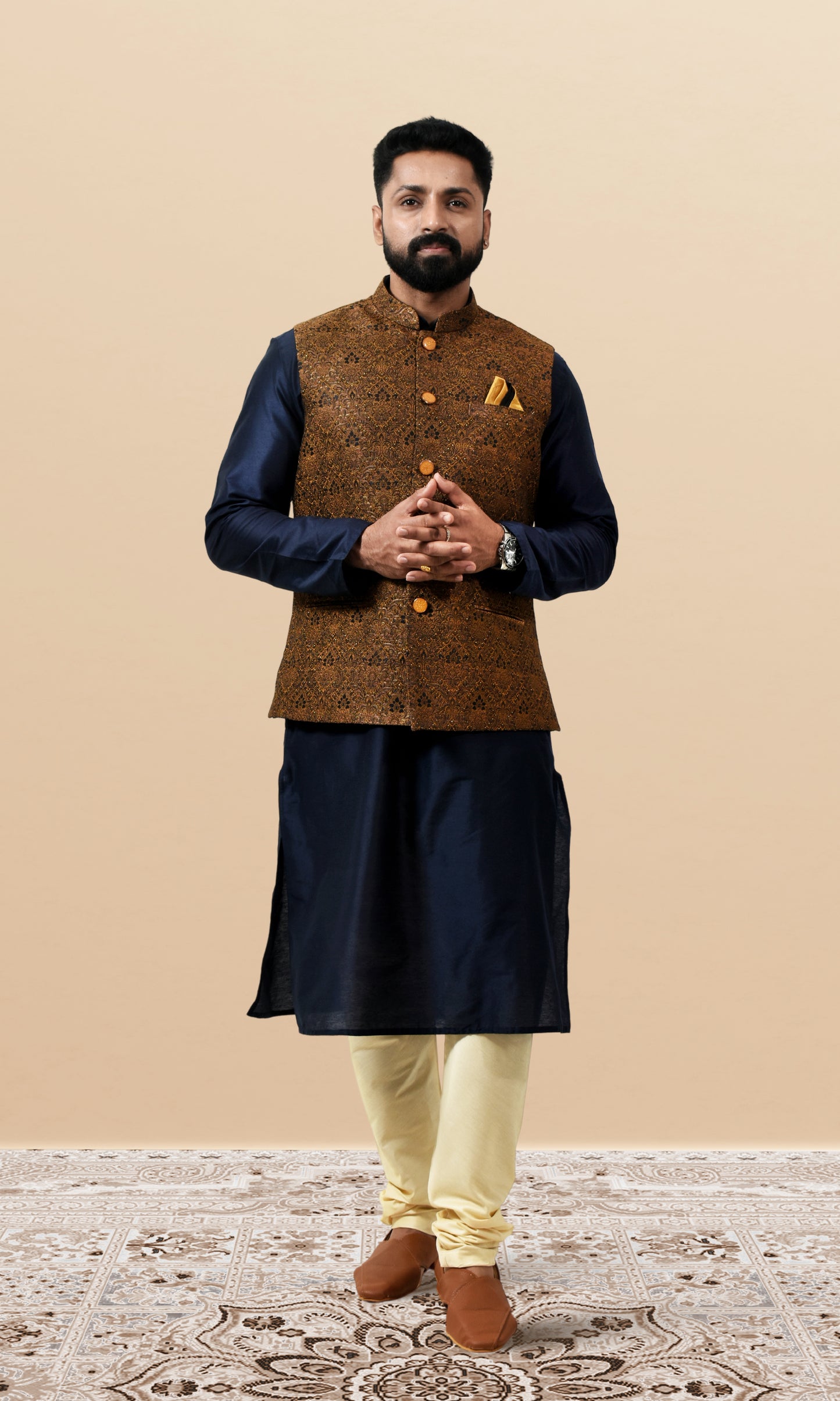 Golden Marigold Jacket with Intricate Paisley Weave