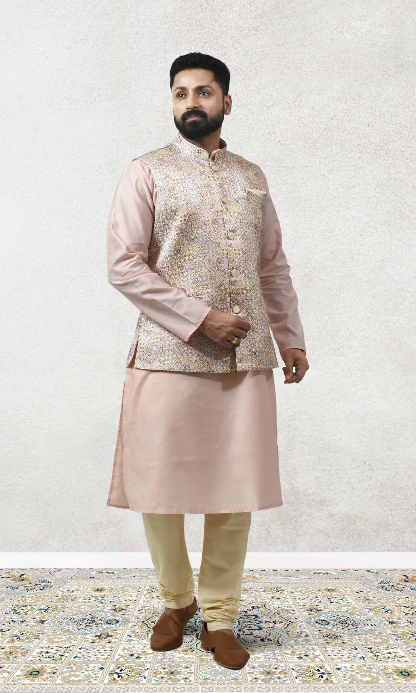 Prismatic Blush Gold Jacket with Enchanted Mosaic Sparkle & Iridescent Hues
