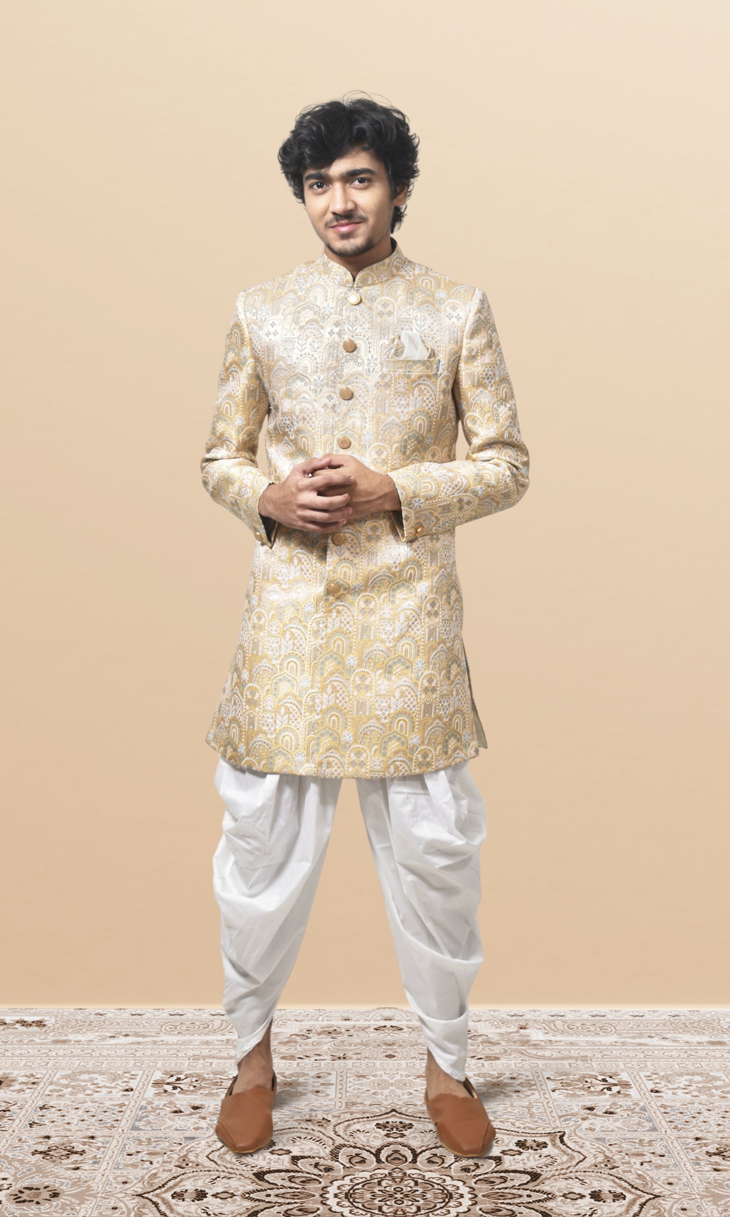 Ivory Kesar Indo-Western with Ethereal Architectural Weaving