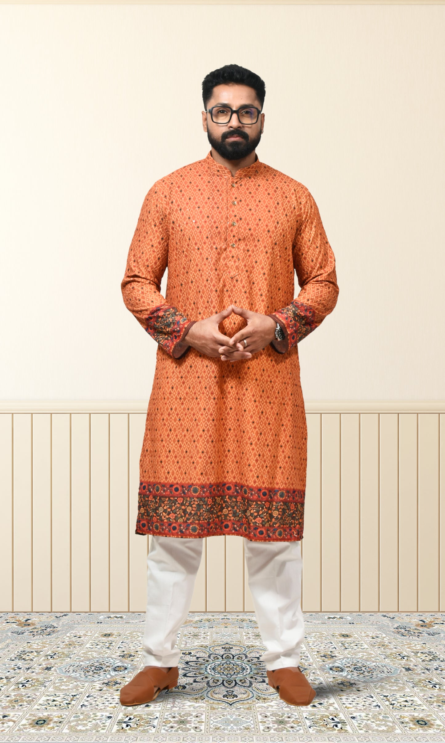 Ember Sienna Terracotta Kurta with Artisanal Borders