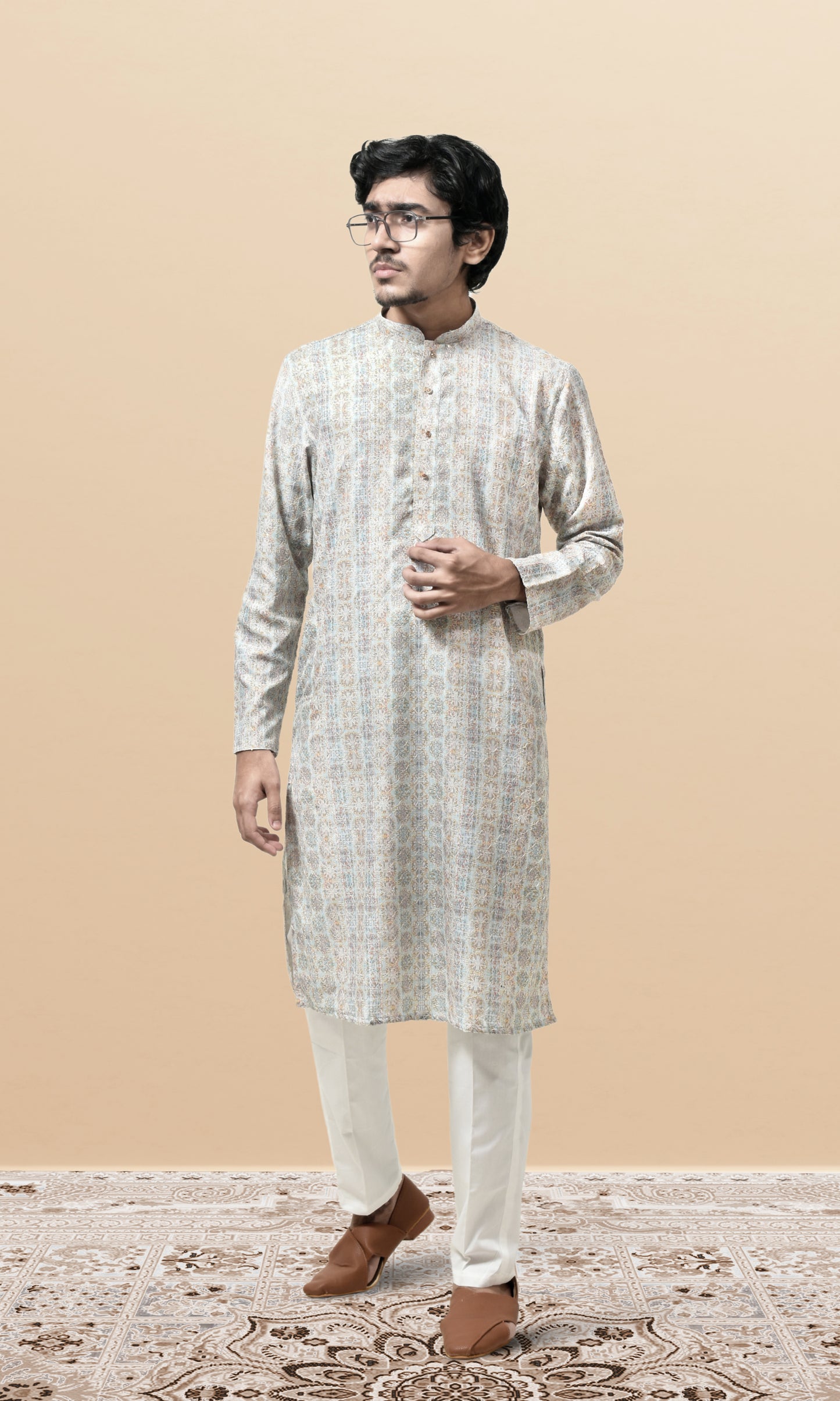 Pastel Subtle Sky Kurta with Delicate Filigree Weave