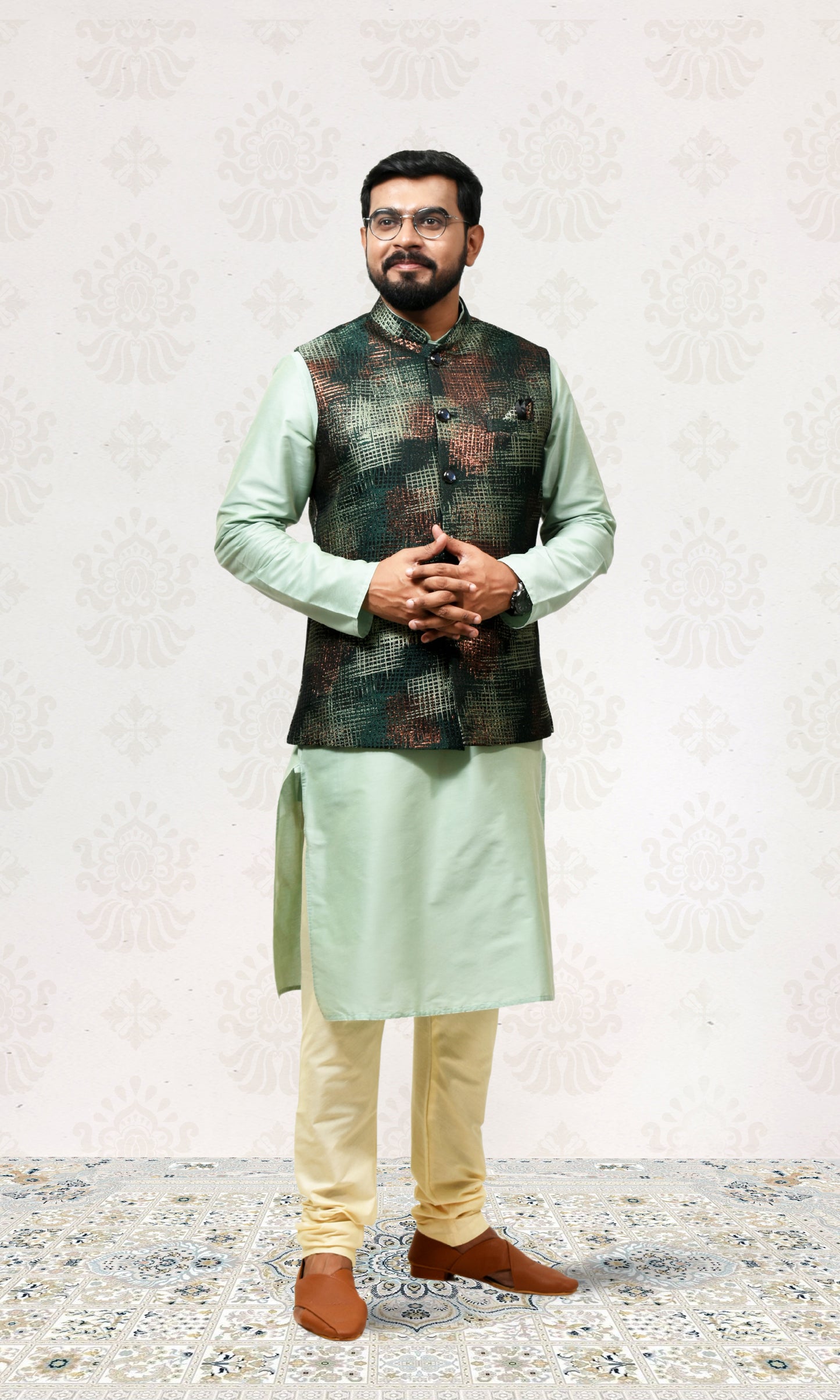Forest green Jacket with a Shimmering crosshatch design