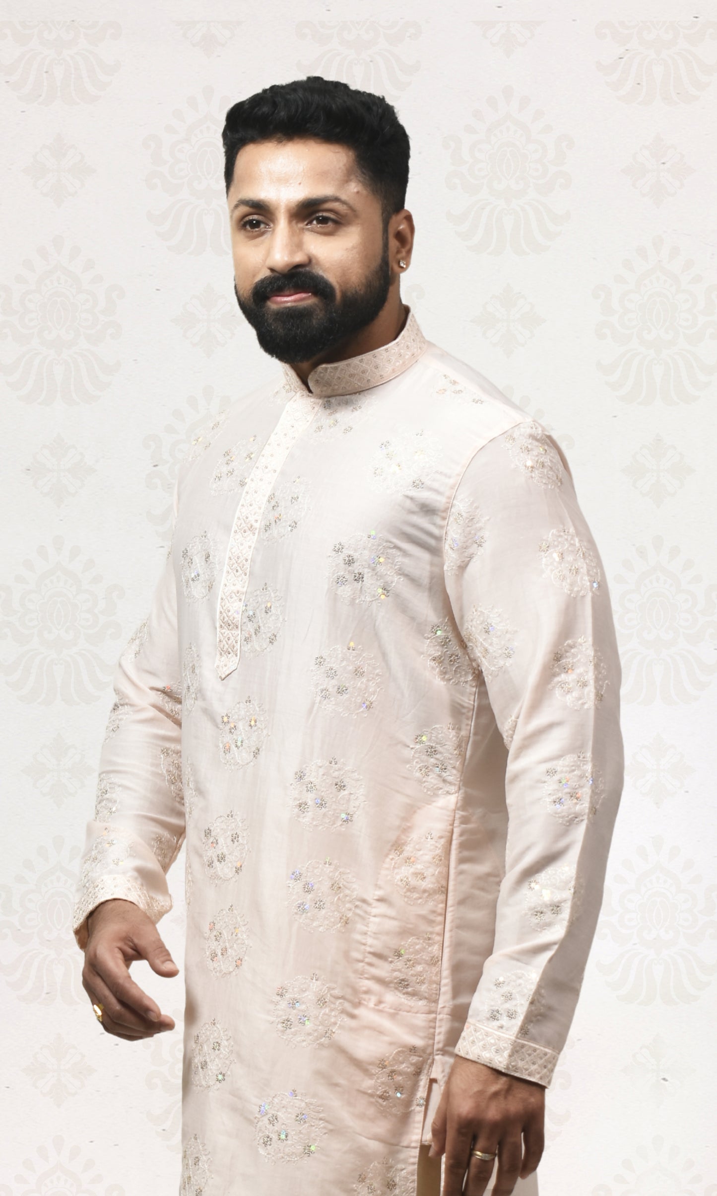Powder Pink Blush Kurta with Delicate Crystal & Floral Embroidery