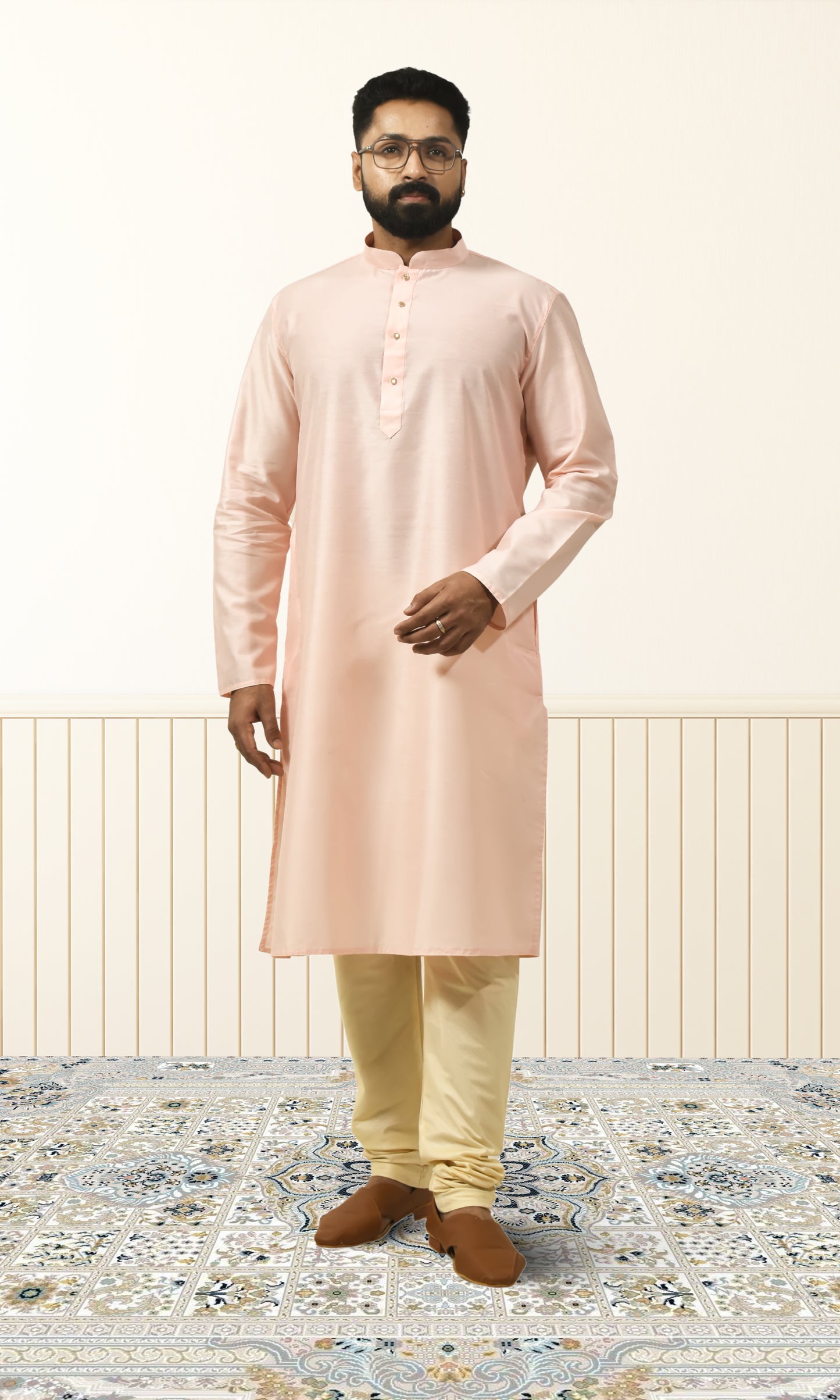 Powder pink Solid Kurta