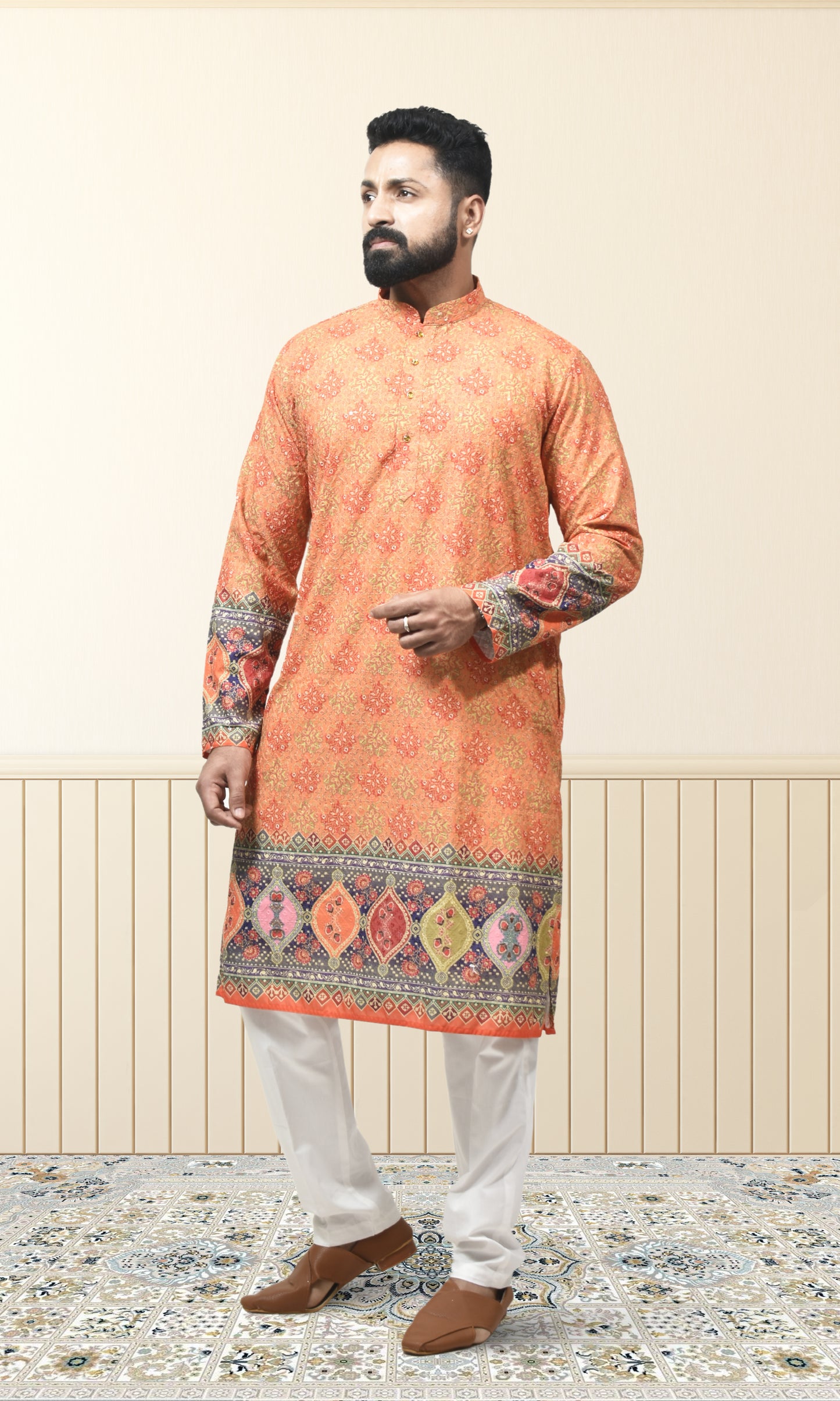 Sunset Saffron Kurta with Ornate Boho Borders