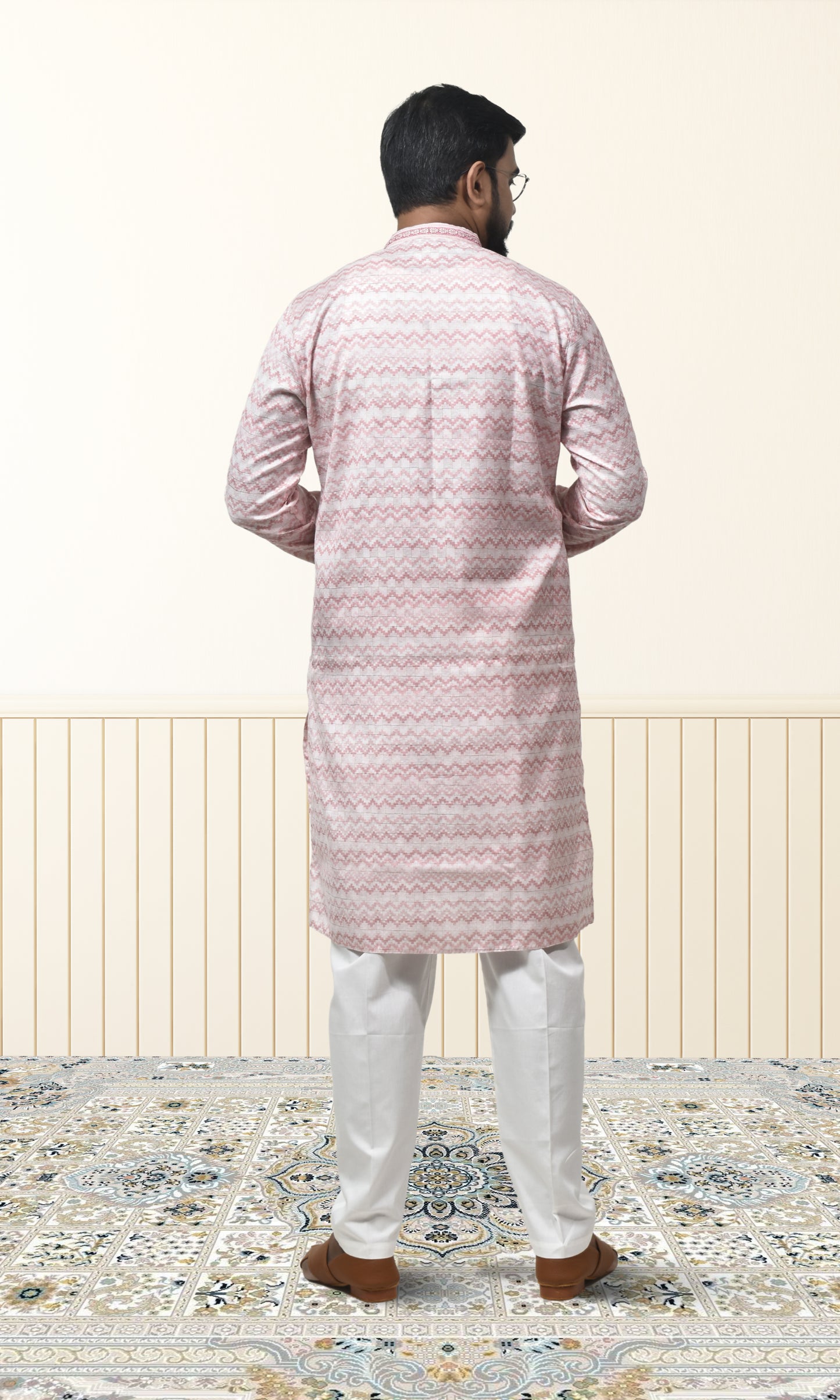 Pastel Mist Pink Kurta with Embossed Zigzag Detailing