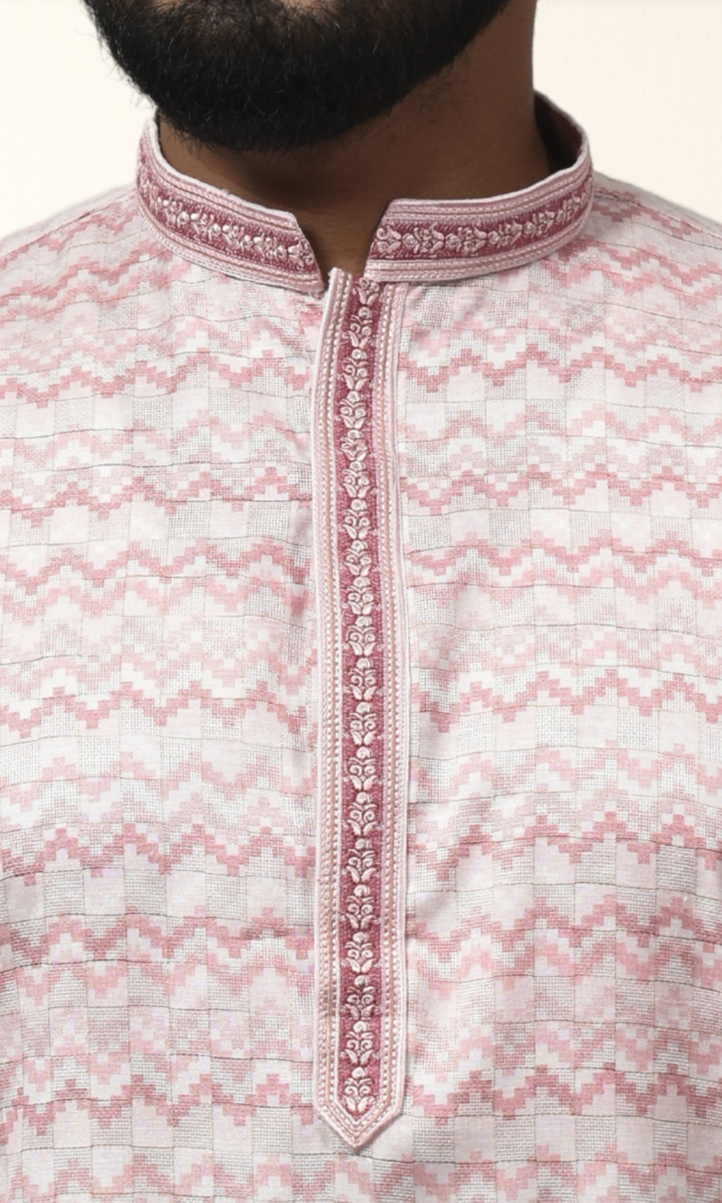 Pastel Mist Pink Kurta with Embossed Zigzag Detailing