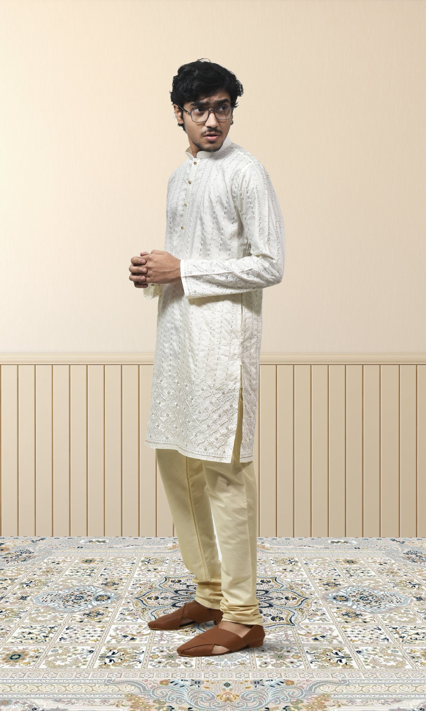 Ivory Kurta with Luminous Gold Embroidery