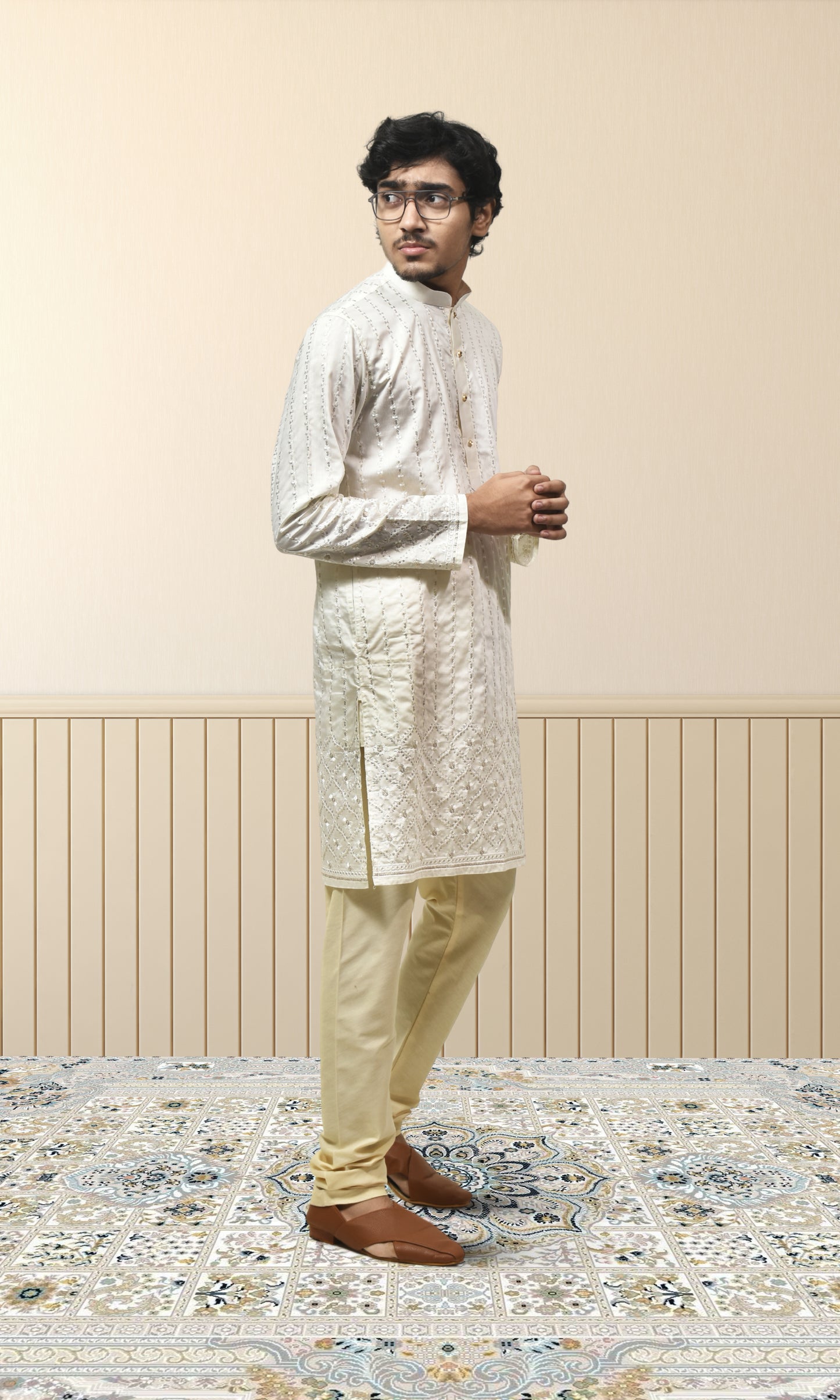 Ivory Kurta with Luminous Gold Embroidery