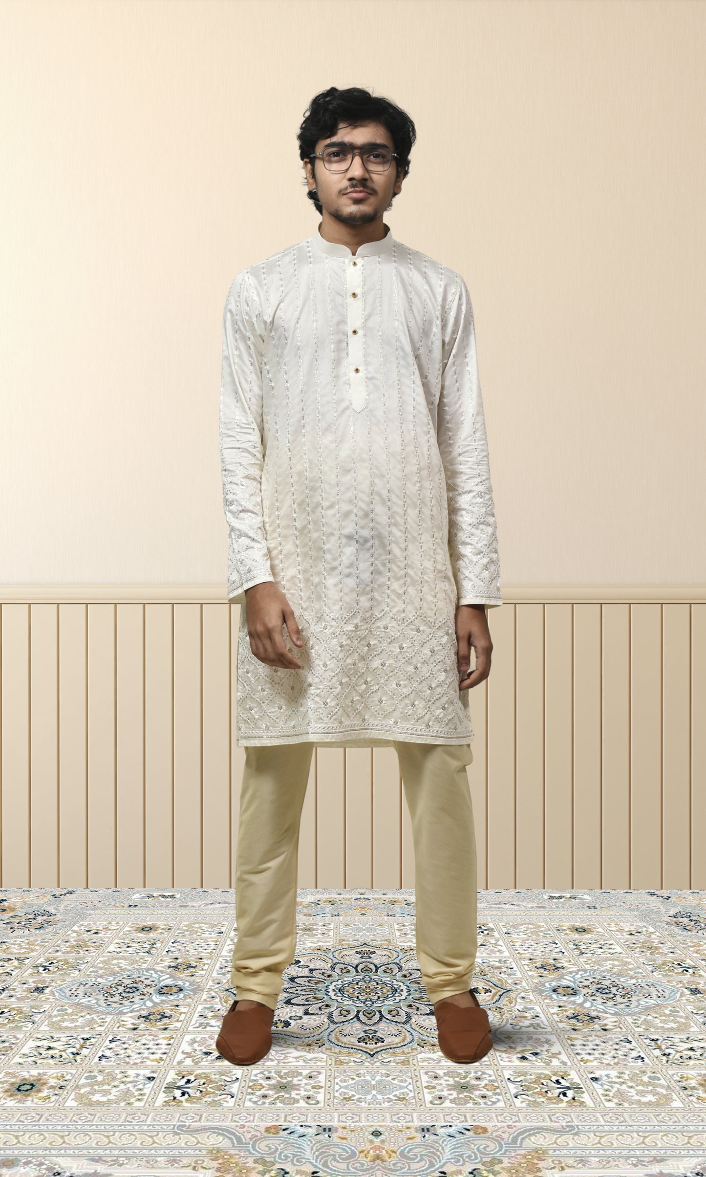 Ivory Kurta with Luminous Gold Embroidery