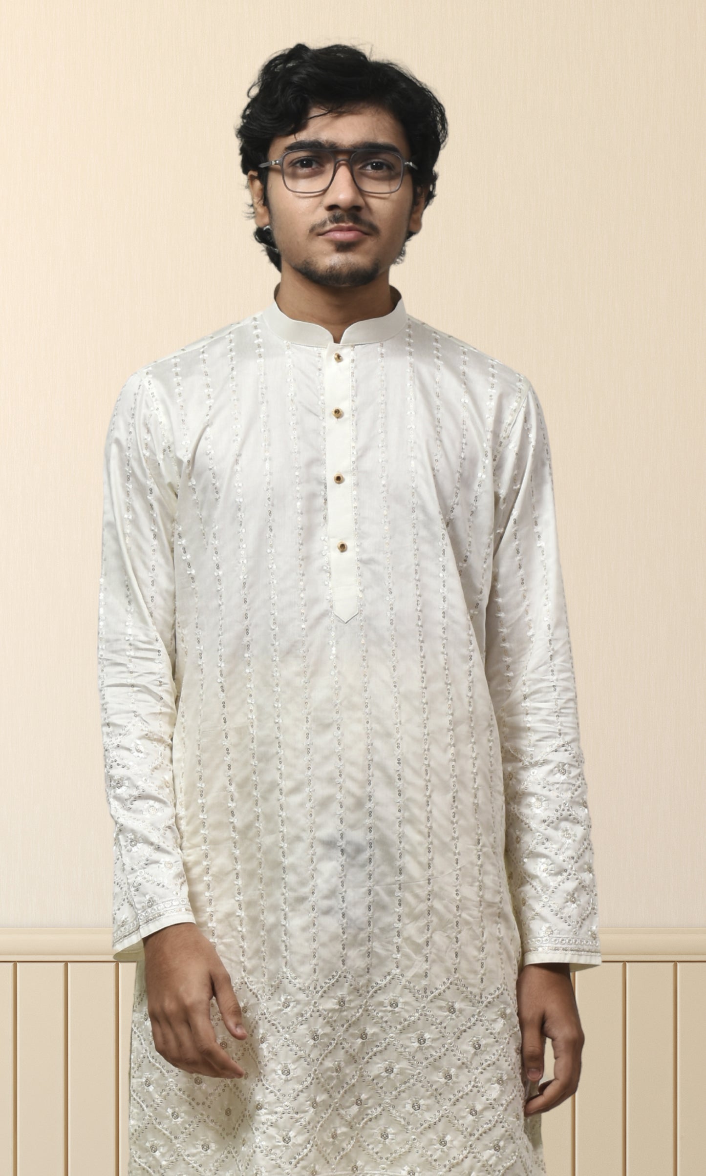 Ivory Kurta with Luminous Gold Embroidery