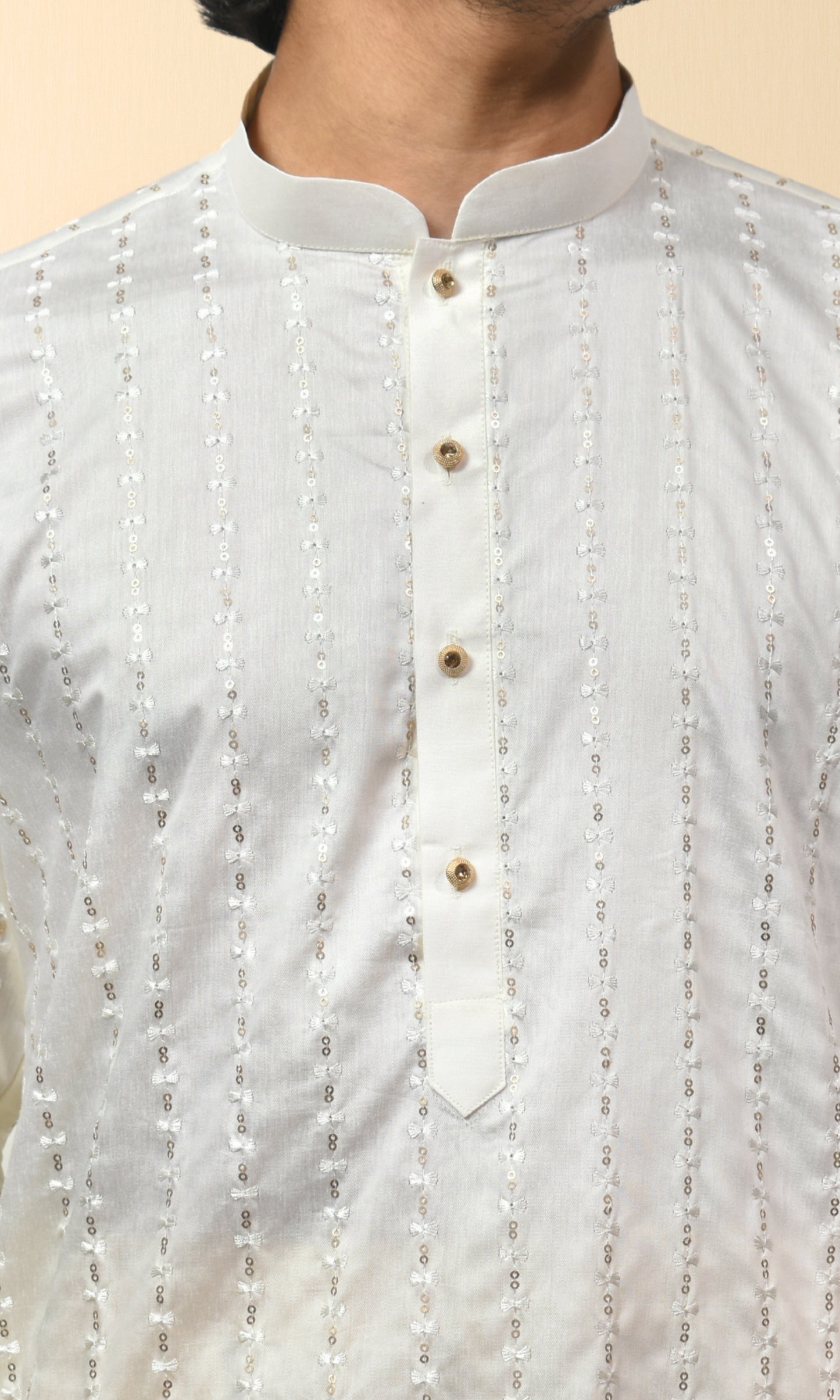Ivory Kurta with Luminous Gold Embroidery