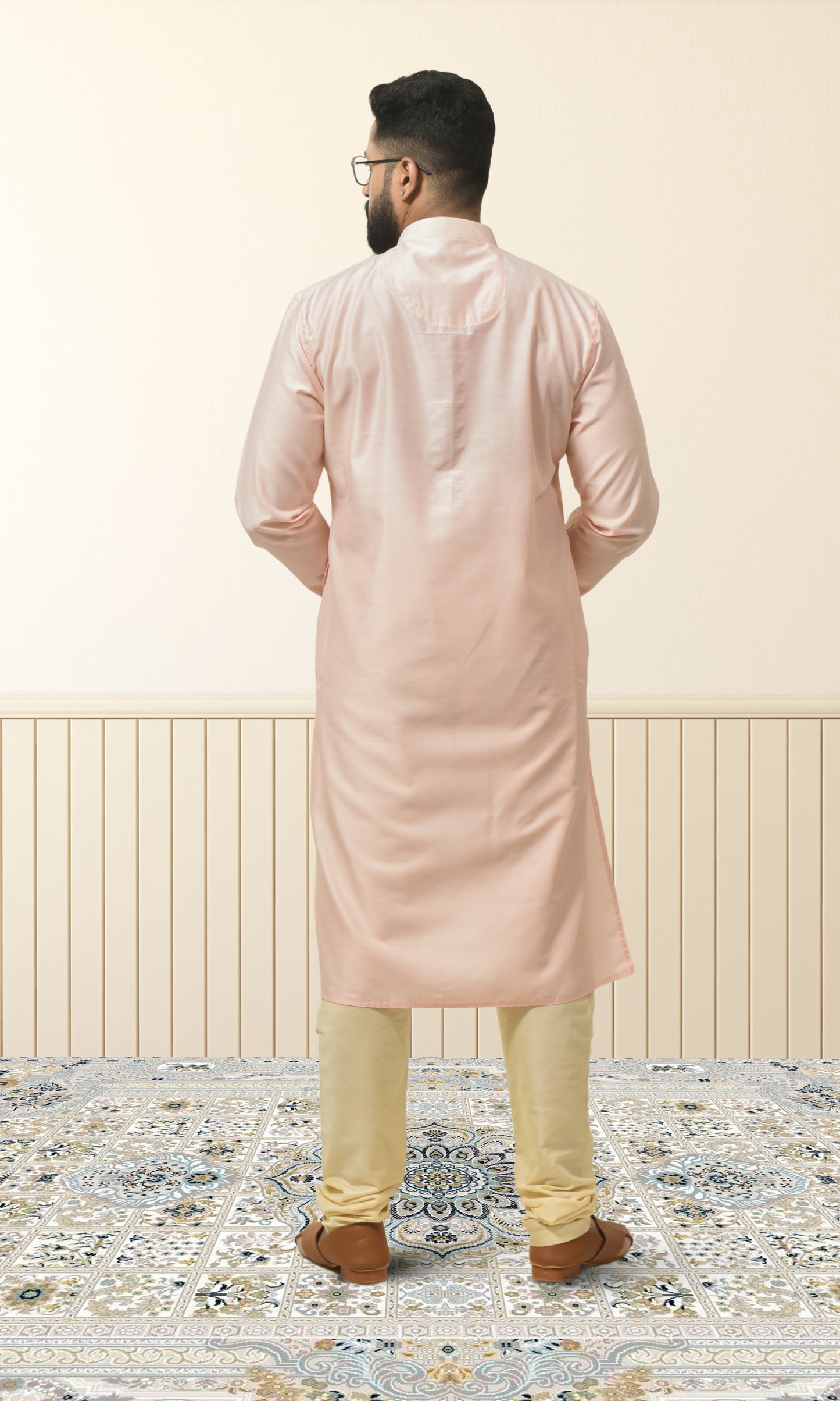 Powder pink Solid Kurta