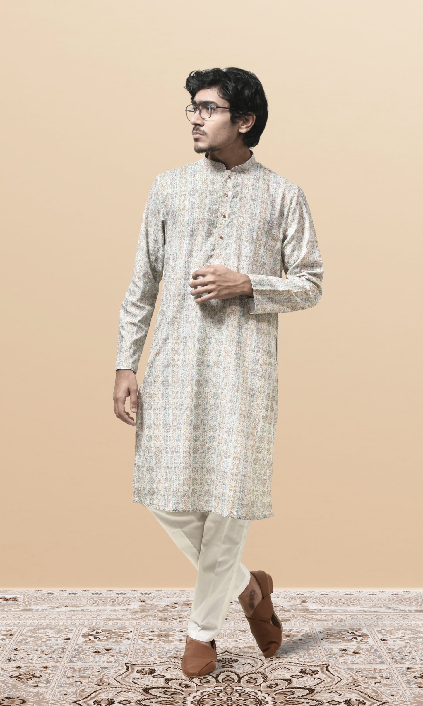 Pastel Subtle Sky Kurta with Delicate Filigree Weave