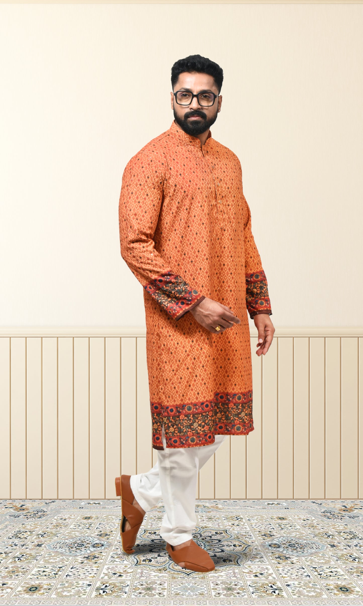 Ember Sienna Terracotta Kurta with Artisanal Borders
