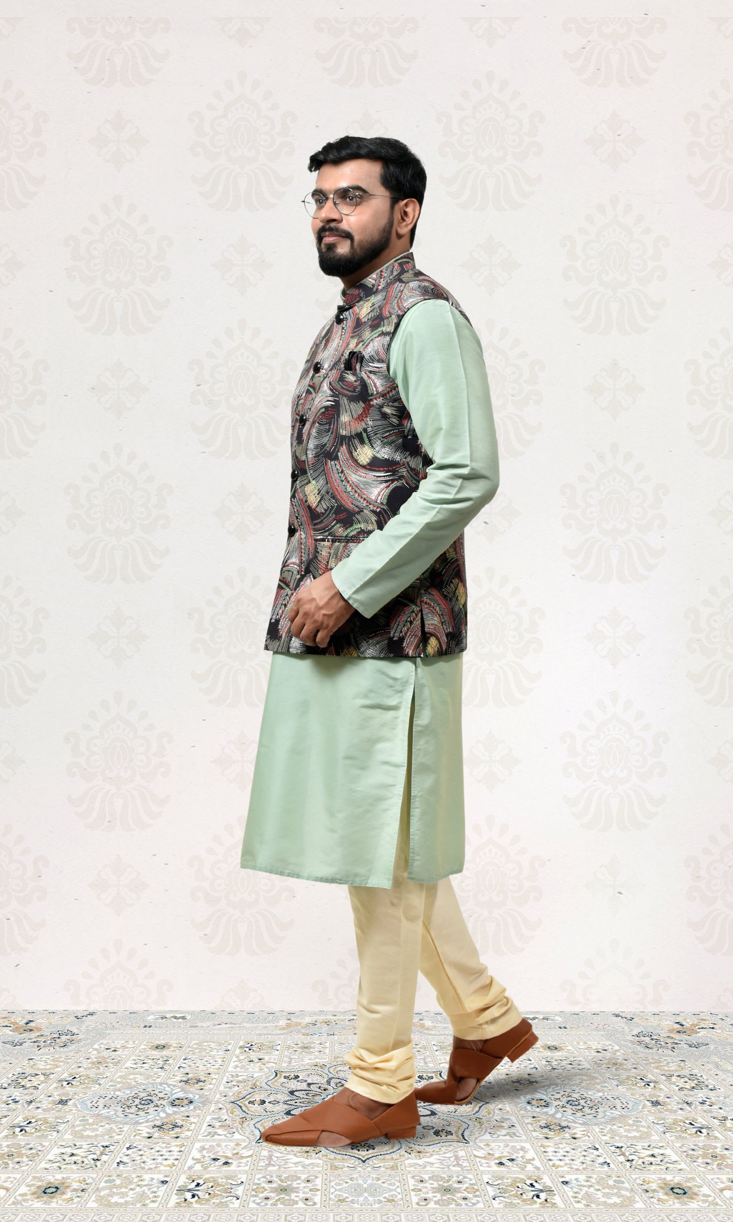 Ebony Crest Jacket with Energetic Weaves Print