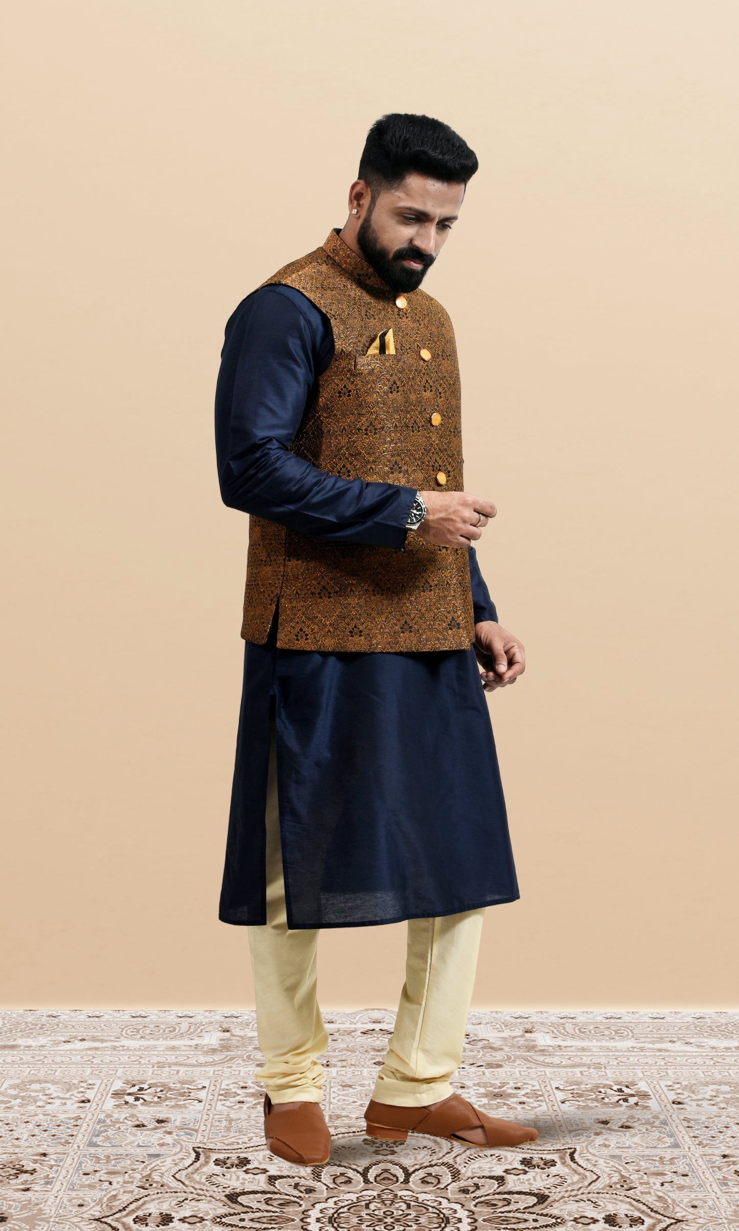 Golden Marigold Jacket with Intricate Paisley Weave